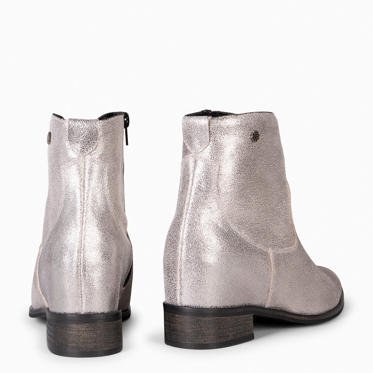 JESSY – Bottines à talon intérieur compensé en cuir ARGENTÉ