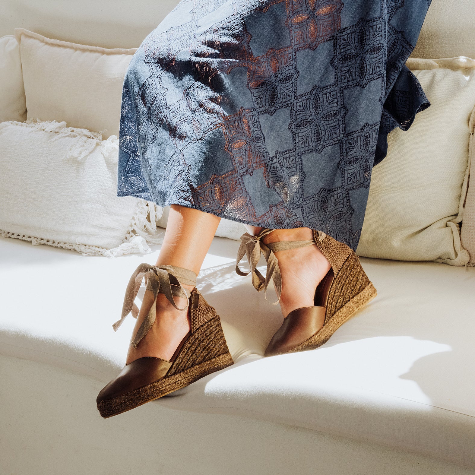 TALAIA  - BROWN Wedge Espadrilles with natural dyeing