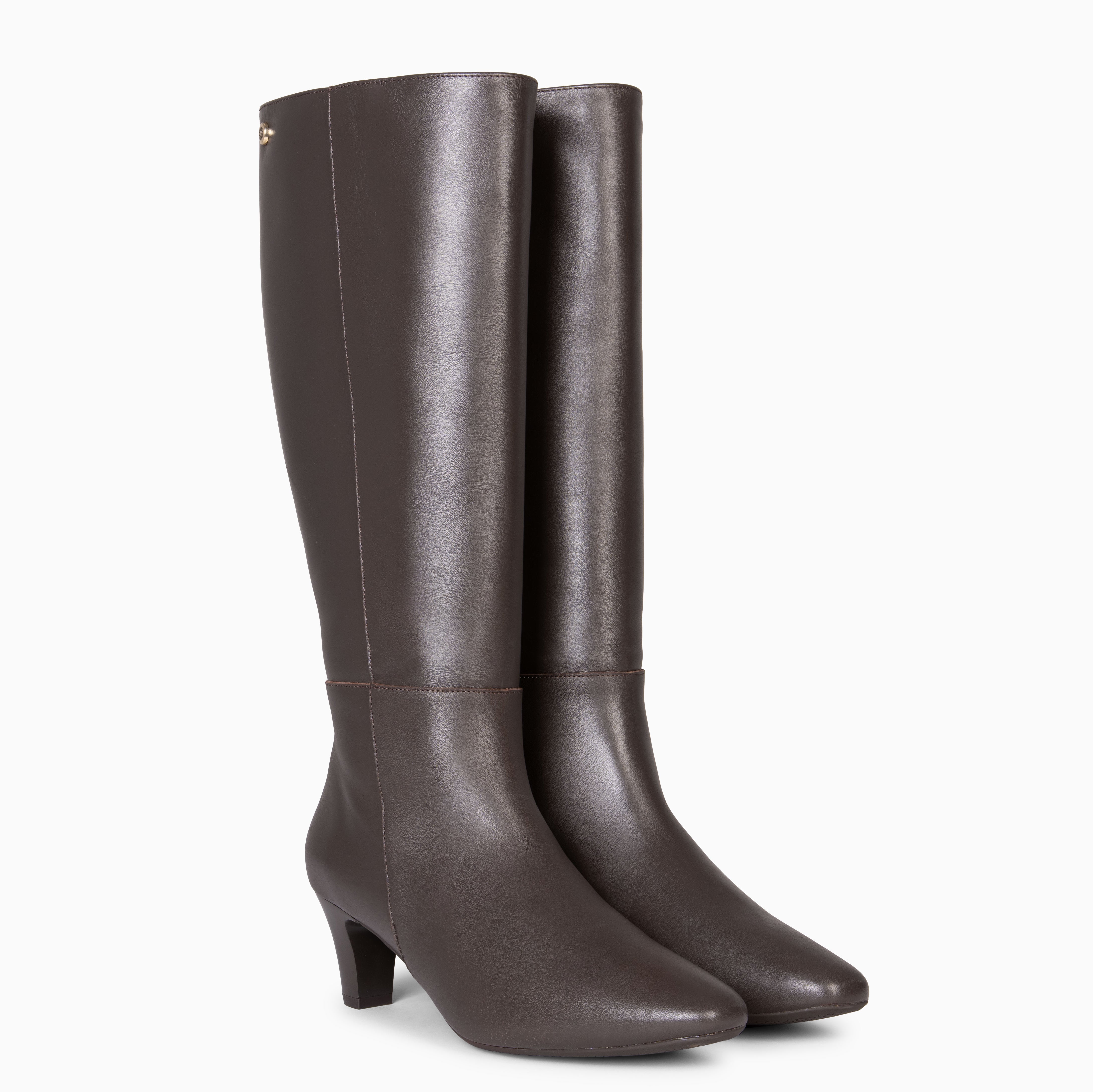 QUEENS - Bottes hautes en cuir MARRON