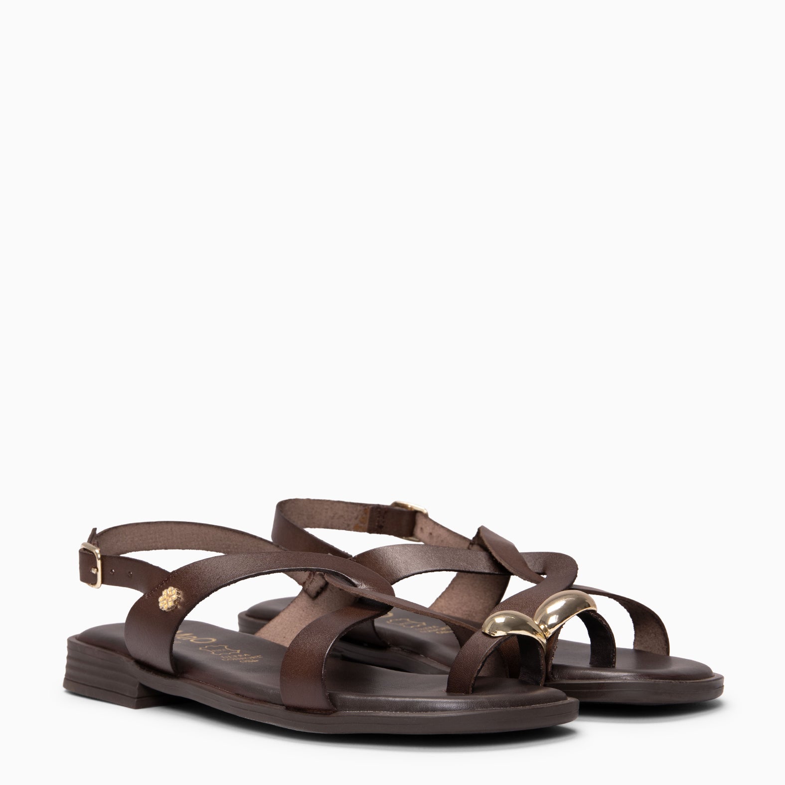 HELIA - Sandalias planas de piel MARRON