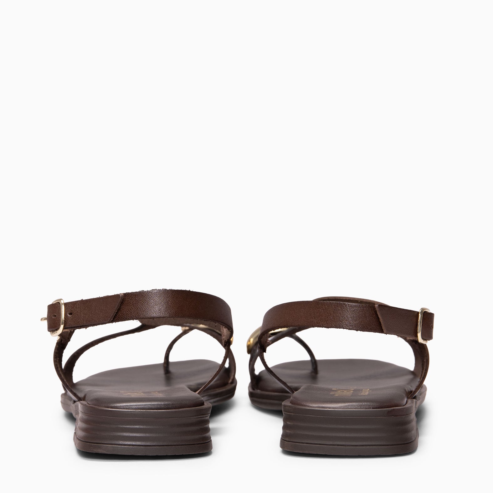 HELIA - Sandalias planas de piel MARRON