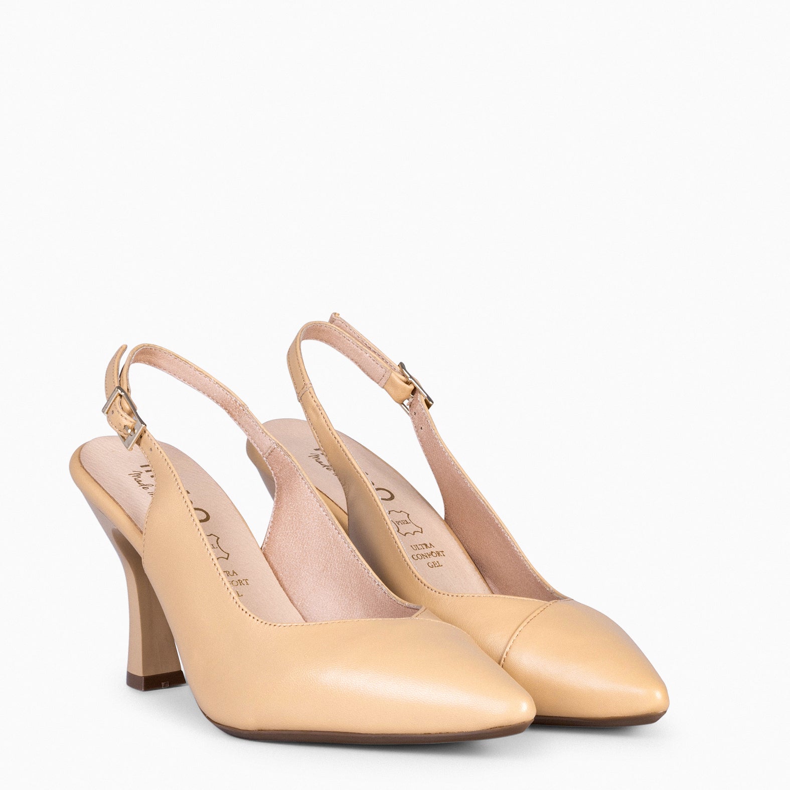 GLAM SLINGBACKS – Escarpins à talon slingbacks en cuir BEIGE