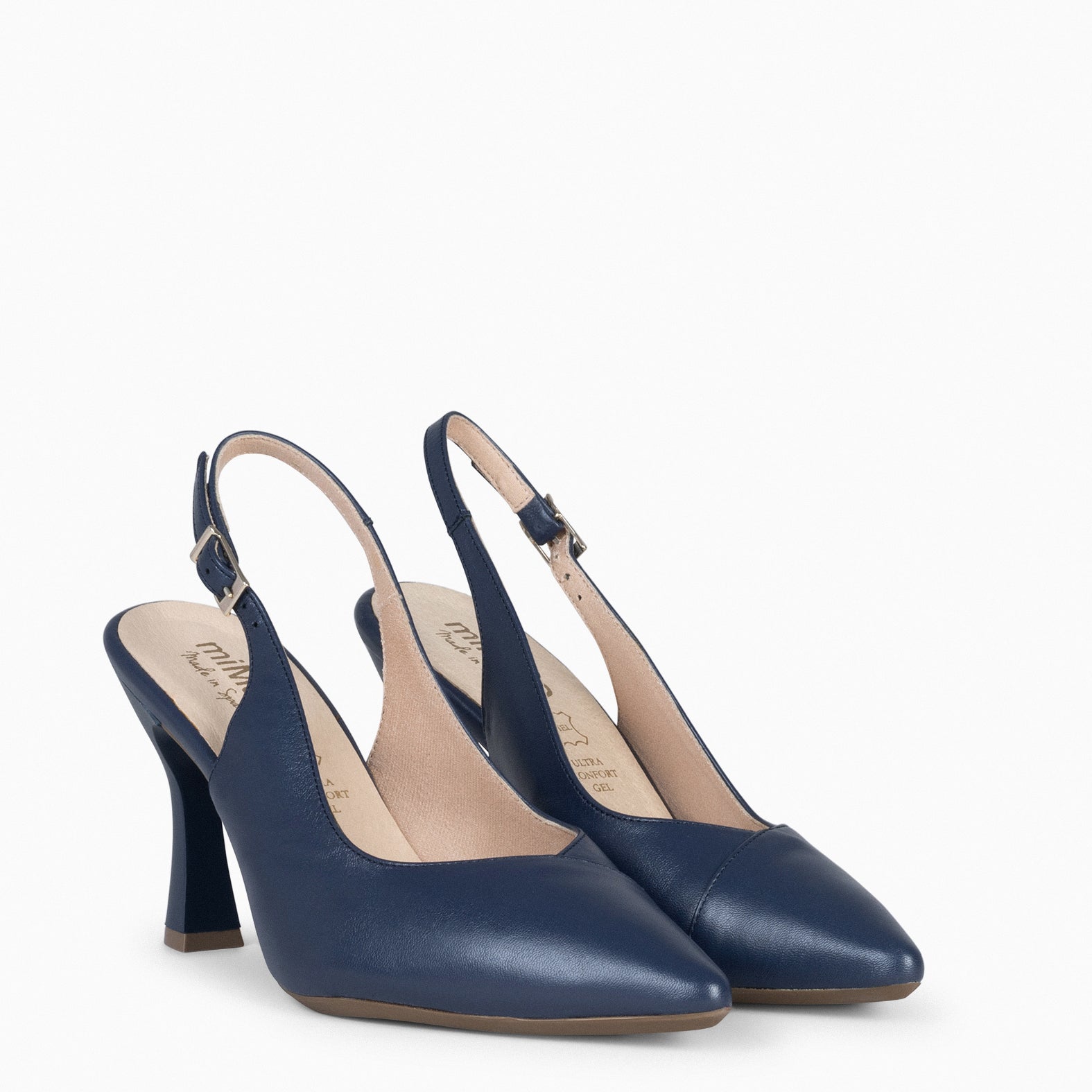 GLAM SLINGBACKS – Escarpins à talon slingbacks en cuir BLEU MARINE