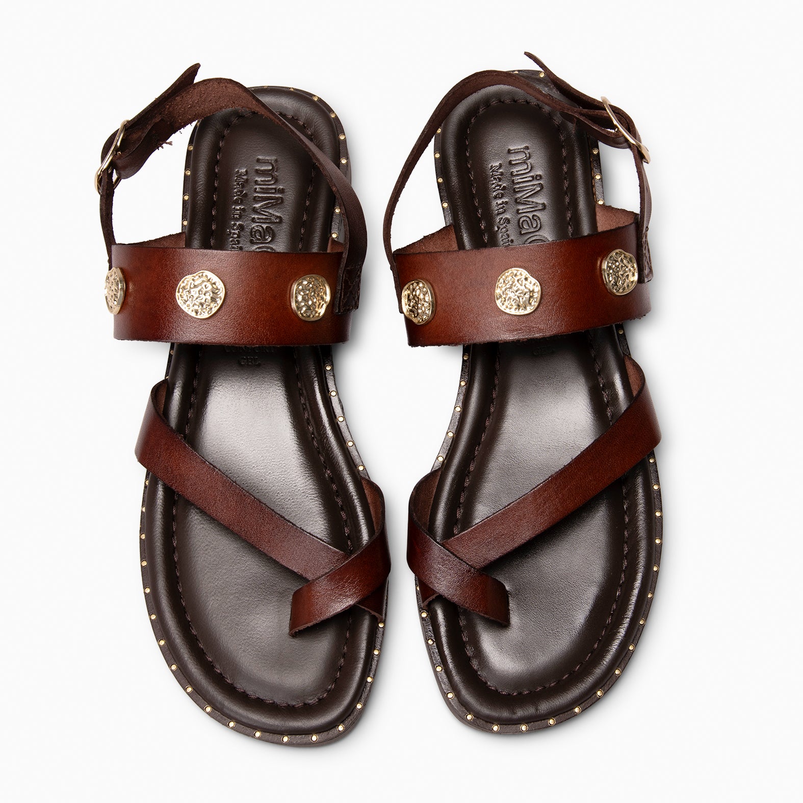 SERA - BROWN Flat leather sandals