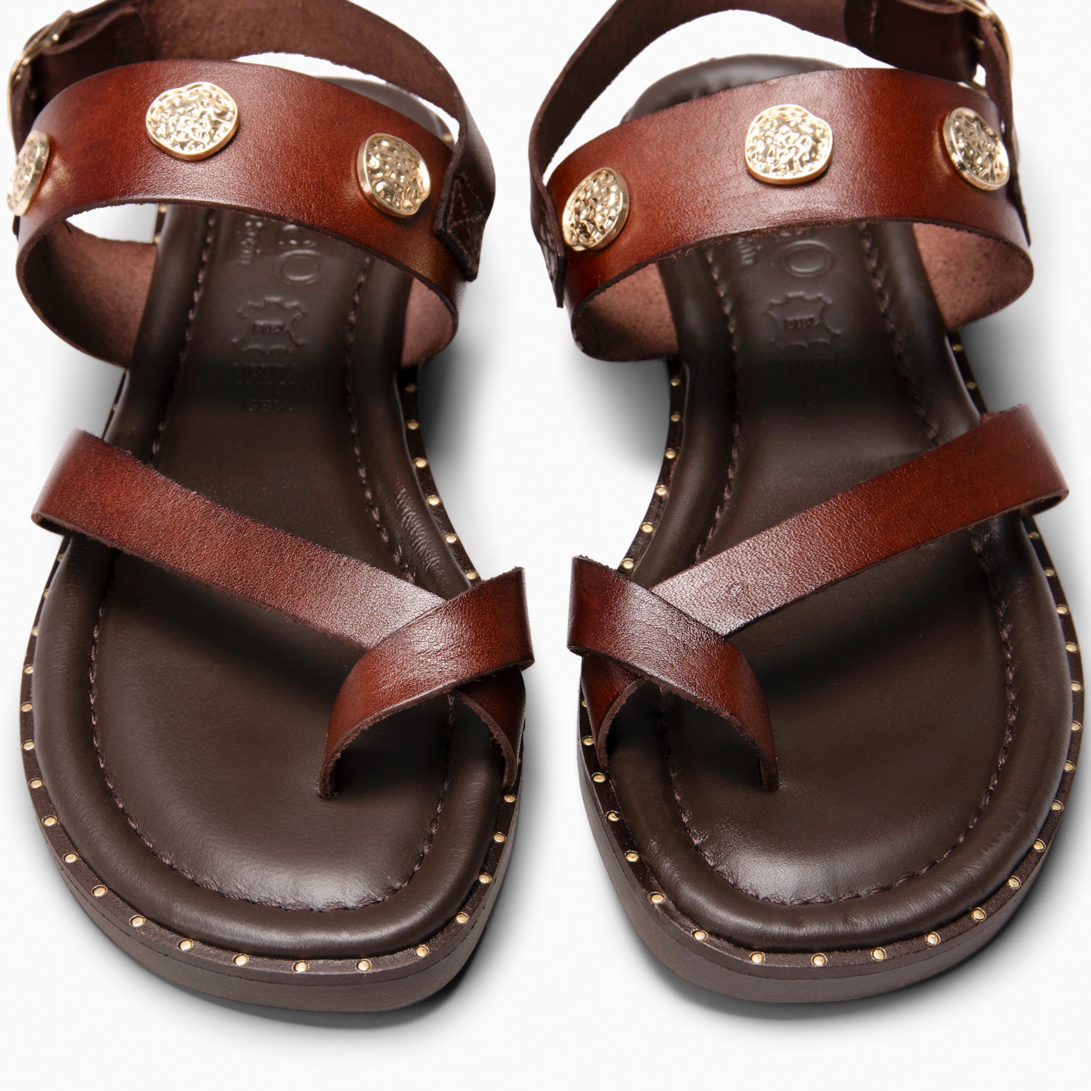 SERA - BROWN Flat leather sandals