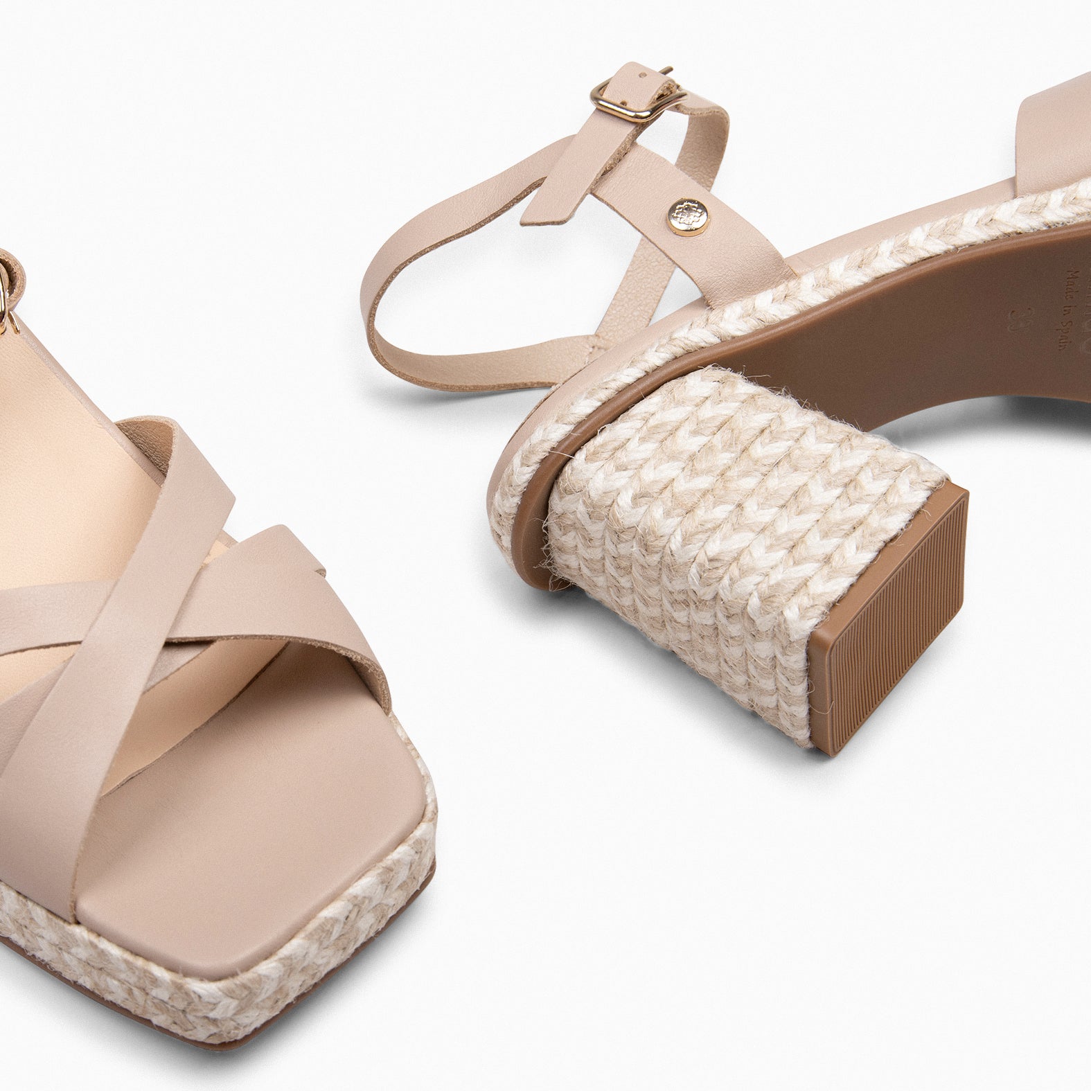 ANNA - Sandales à talon carré en jute ROSÉ