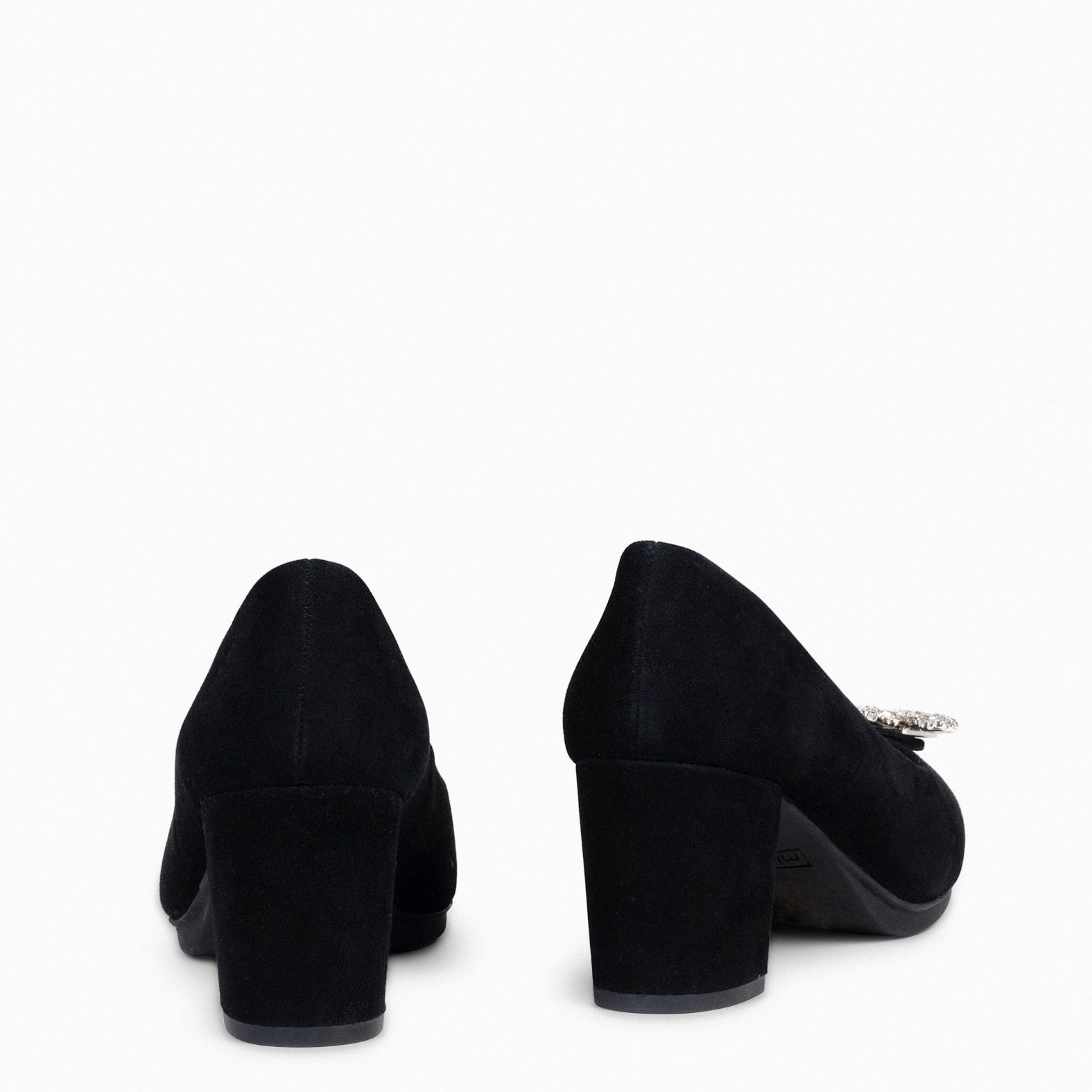 URBAN S CRYSTAL - BLACK mid heel with brooch