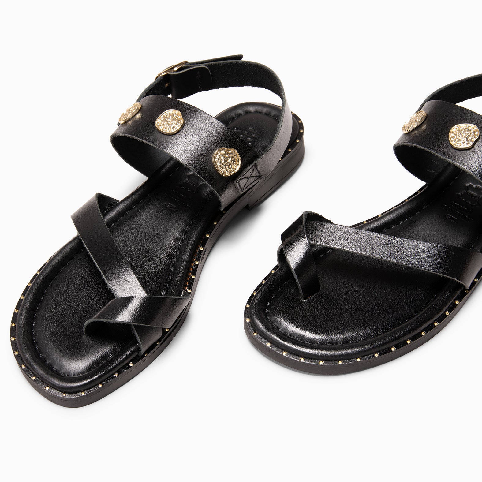 SERA - Sandales plates en cuir NOIR