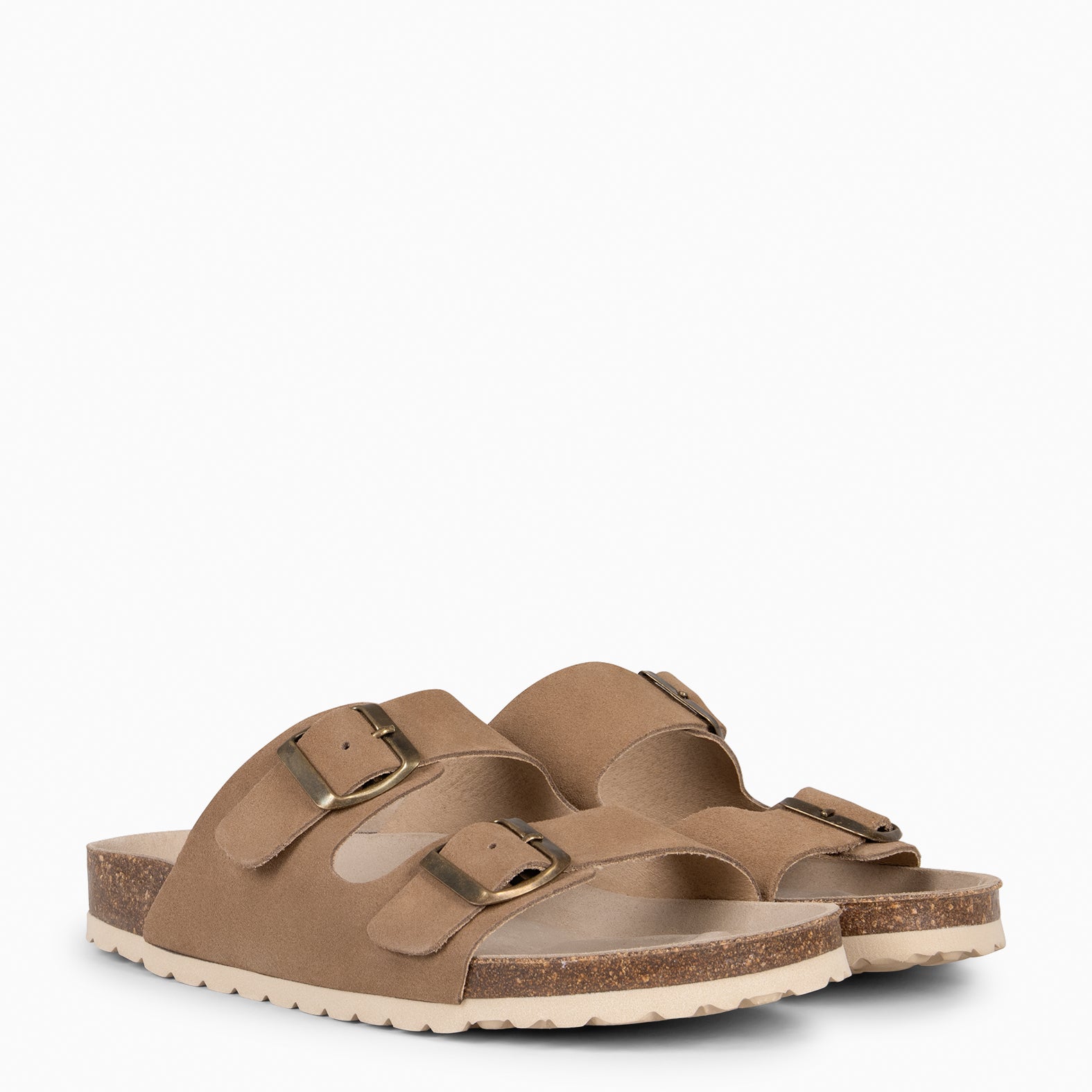 BORA - TAUPE Flat sandal with double buckle