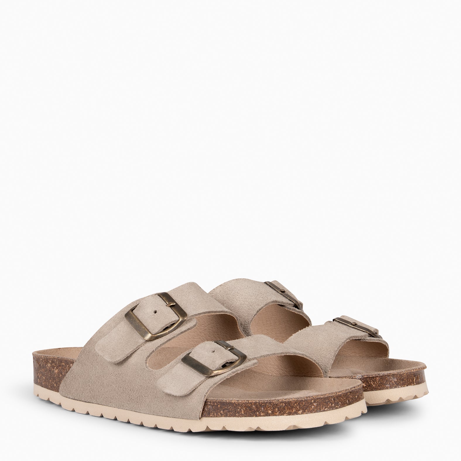 BORA - BEIGE Flat sandal with double buckle