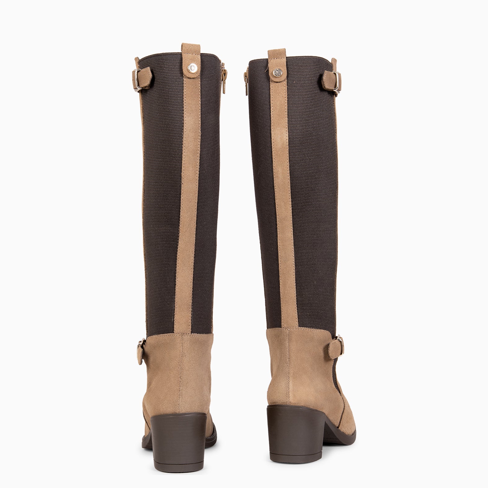 SENA - Bottes hautes bi-matières ajustables TAUPE