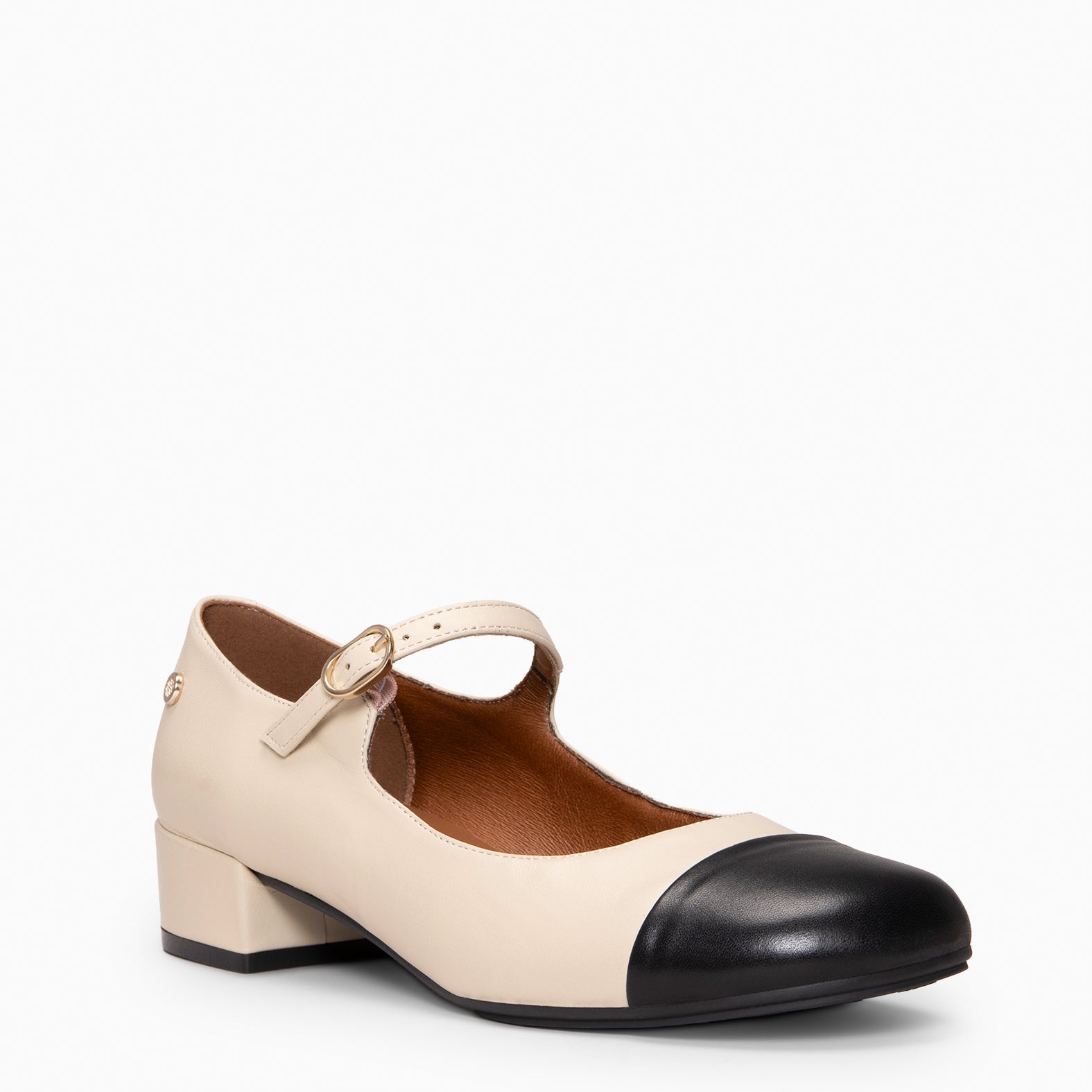 FLORA - BEIGE Mary Jane with bicolor leather heel