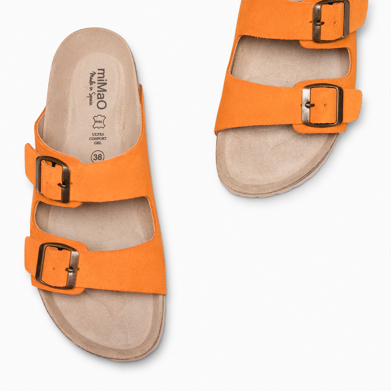 BORA - ORANGE Flat sandal with double buckle