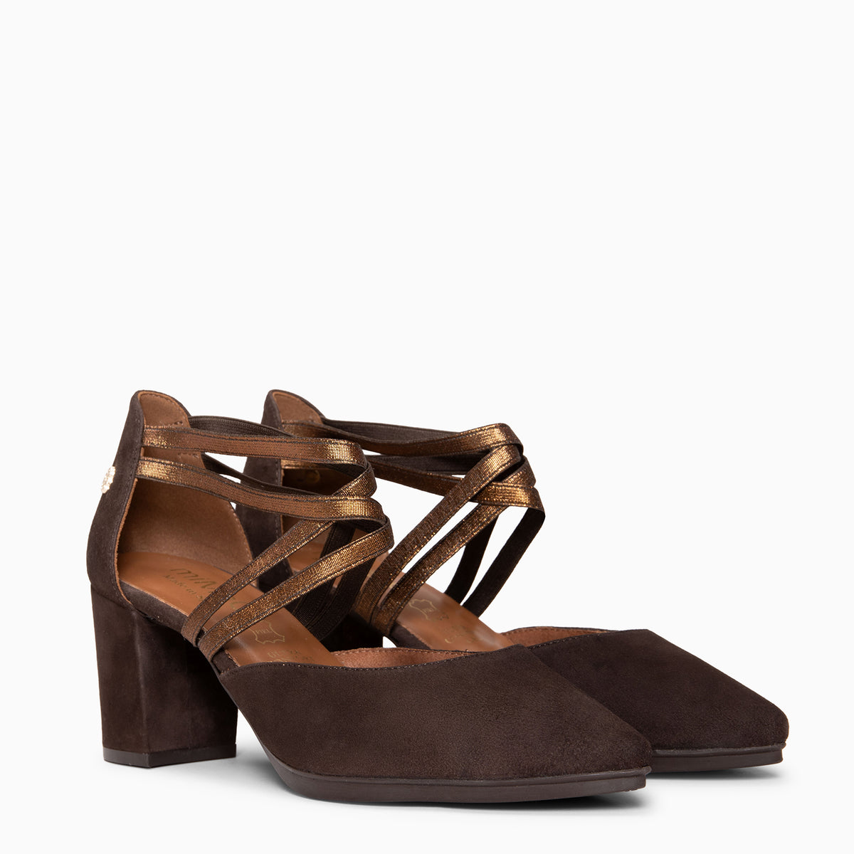 CINDY - Sapatos de salto quadrado e titras cruzadas MARROM BRONCE