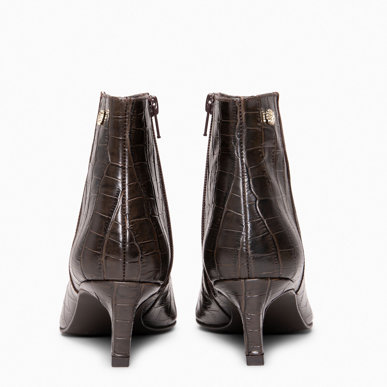 DUNDY - BROWN Leather slim heel ankle boots