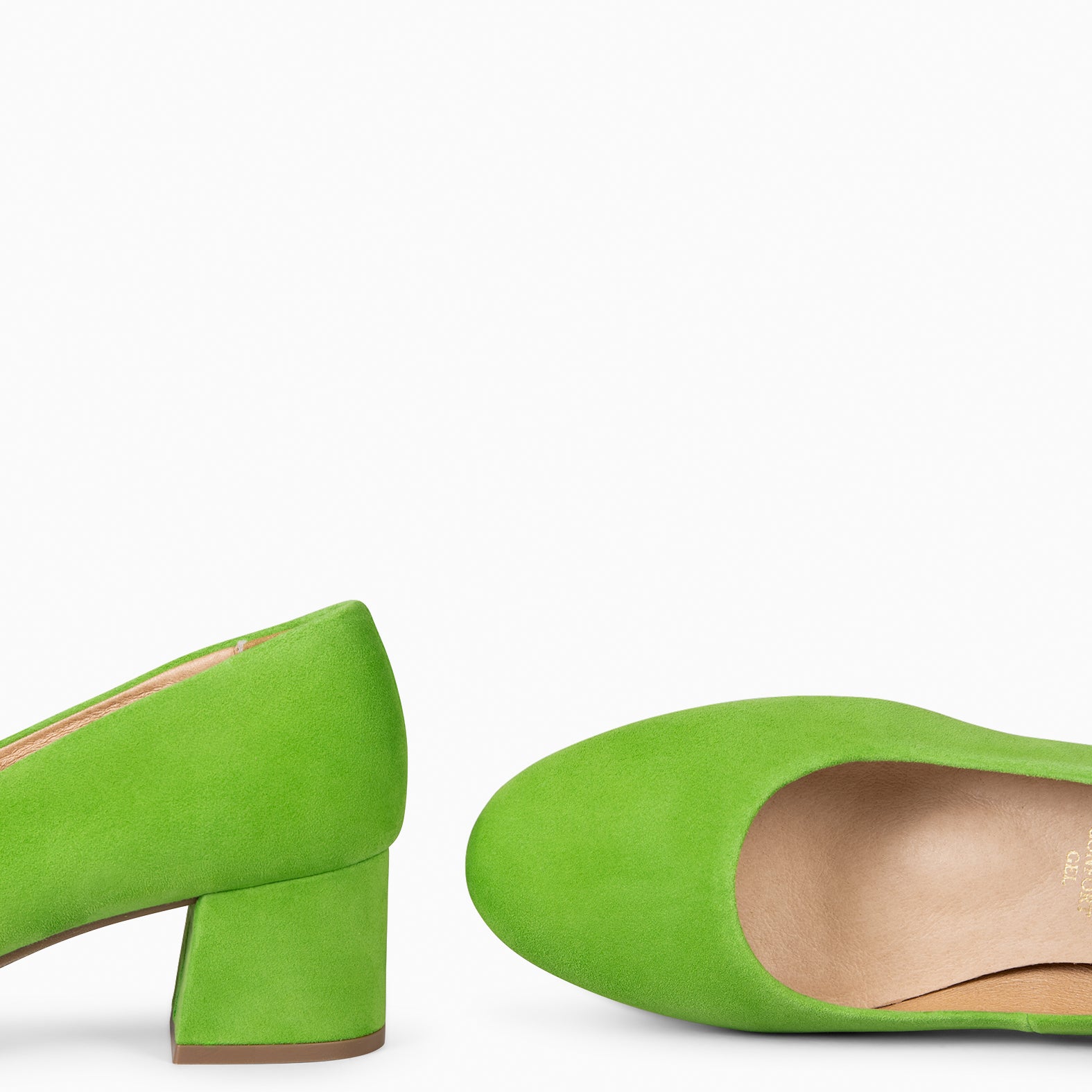URBAN ROUND - GREEN SUEDE LEATHER LOW HEELS