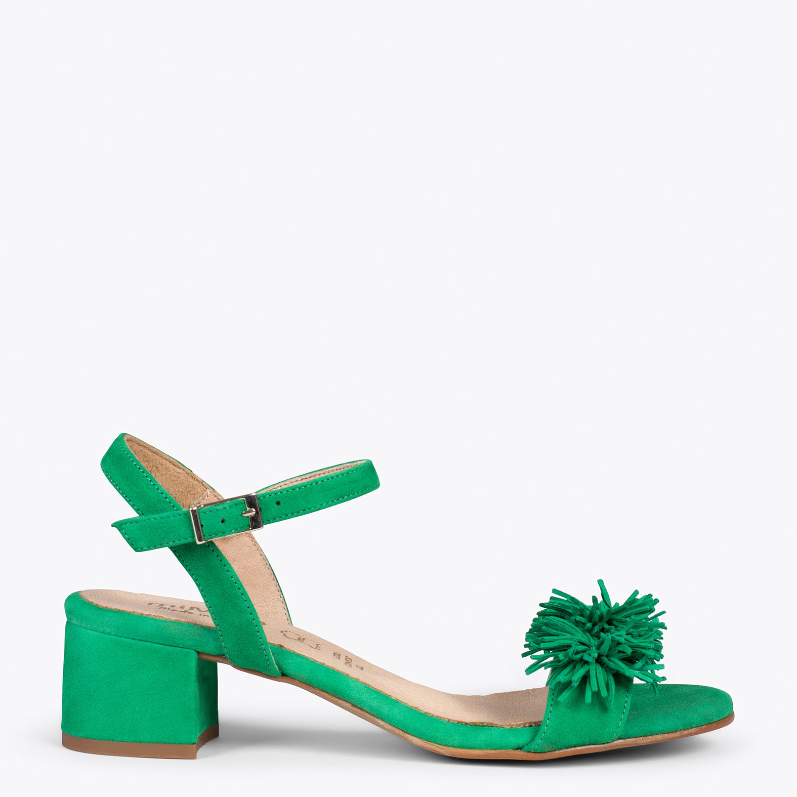 ZINNIA – GREEN sandals with pompom details