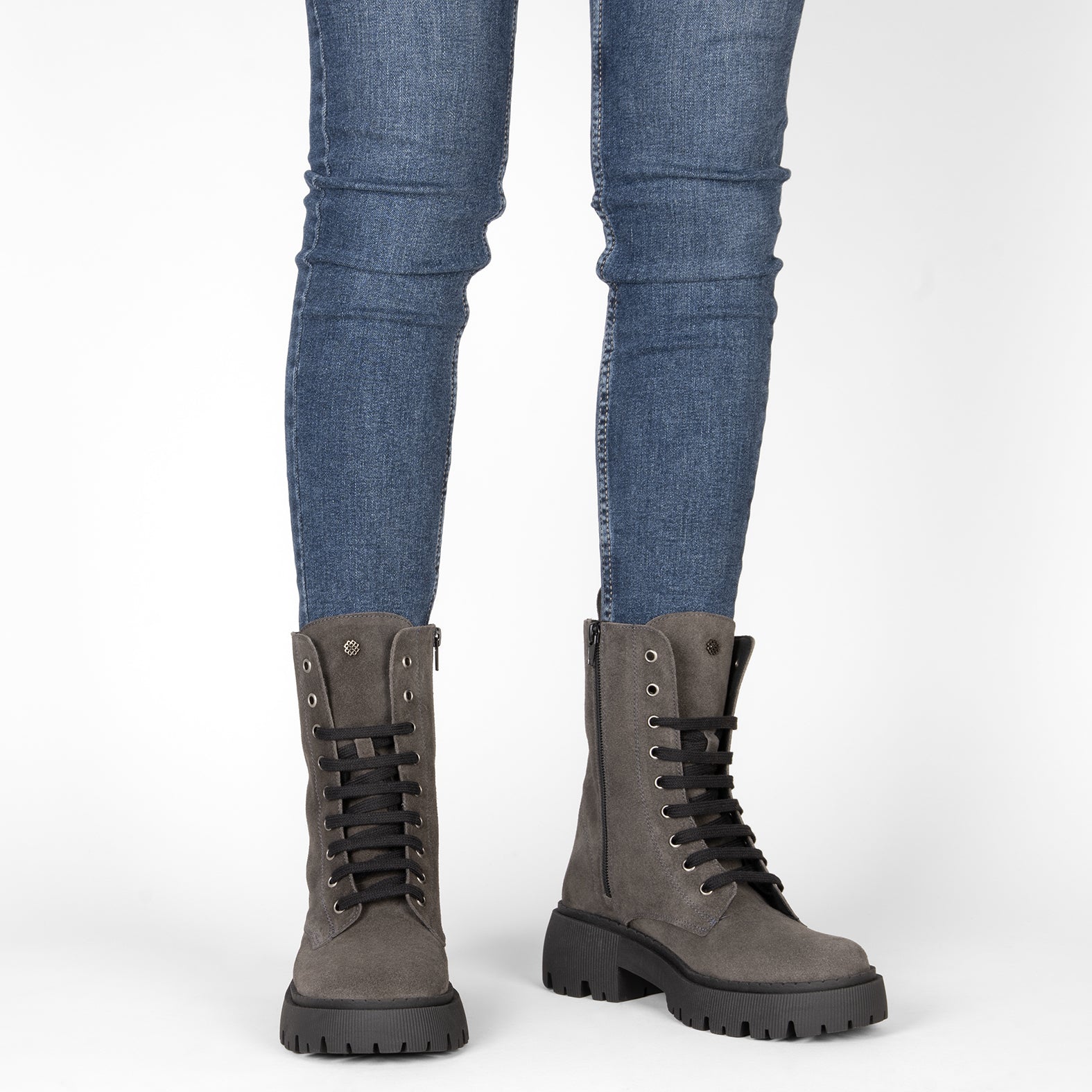 HALEN - Botas militares plataforma track GRIS