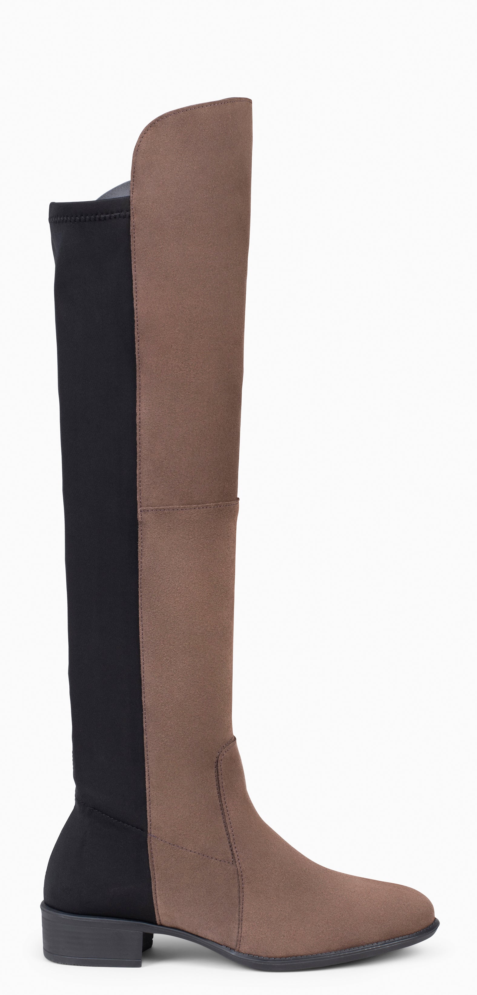 ELASTIC – TAUPE knee-high and low heel boot