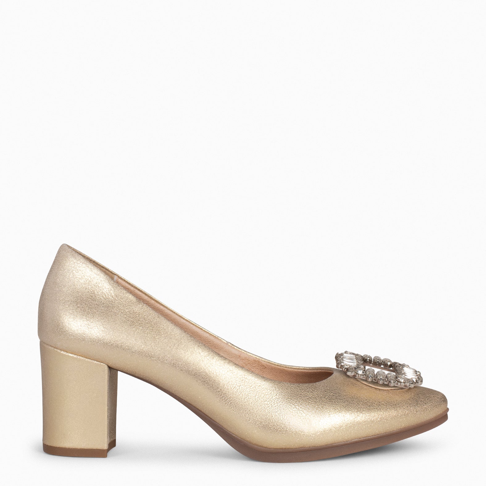 URBAN S CRYSTAL - GOLD mid heel with brooch