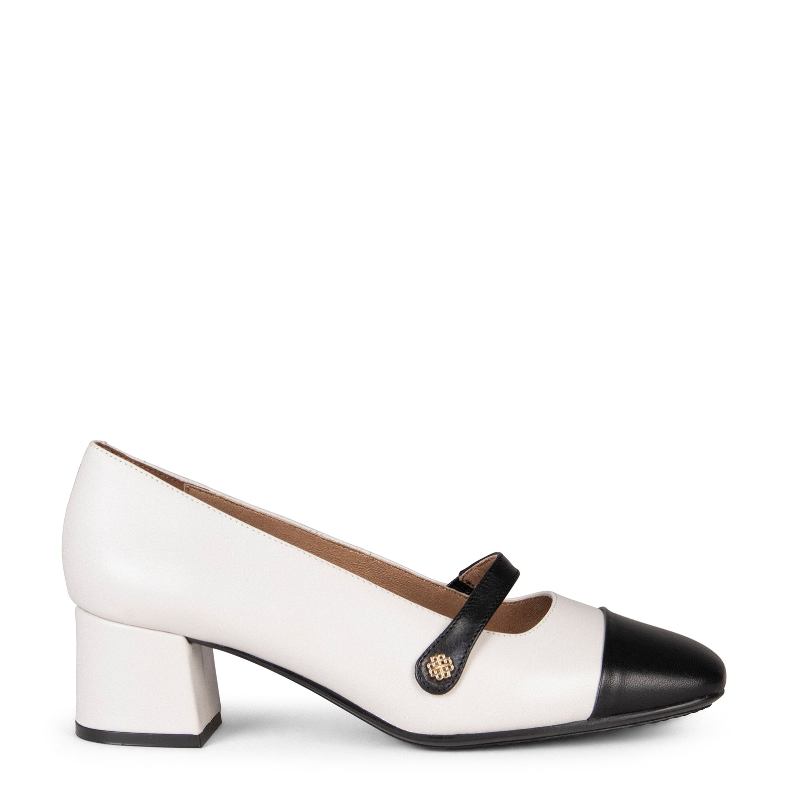 MARGOT – BEIGE Heel Mary-Jane with BLACK toe