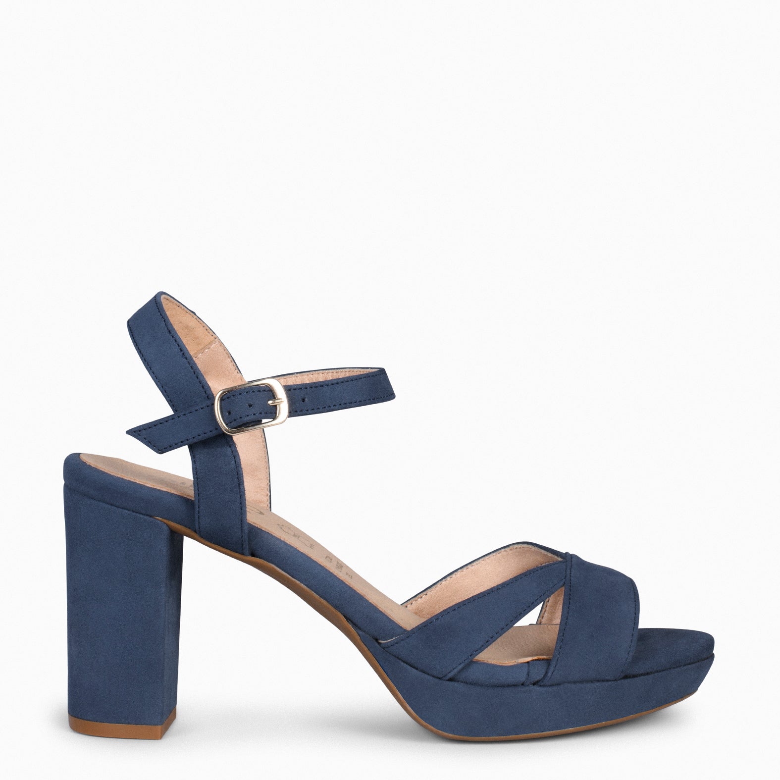 Tacon Ancho Zapatos Terciopelo Azul Mujer Sandalia Terciopelo Azul