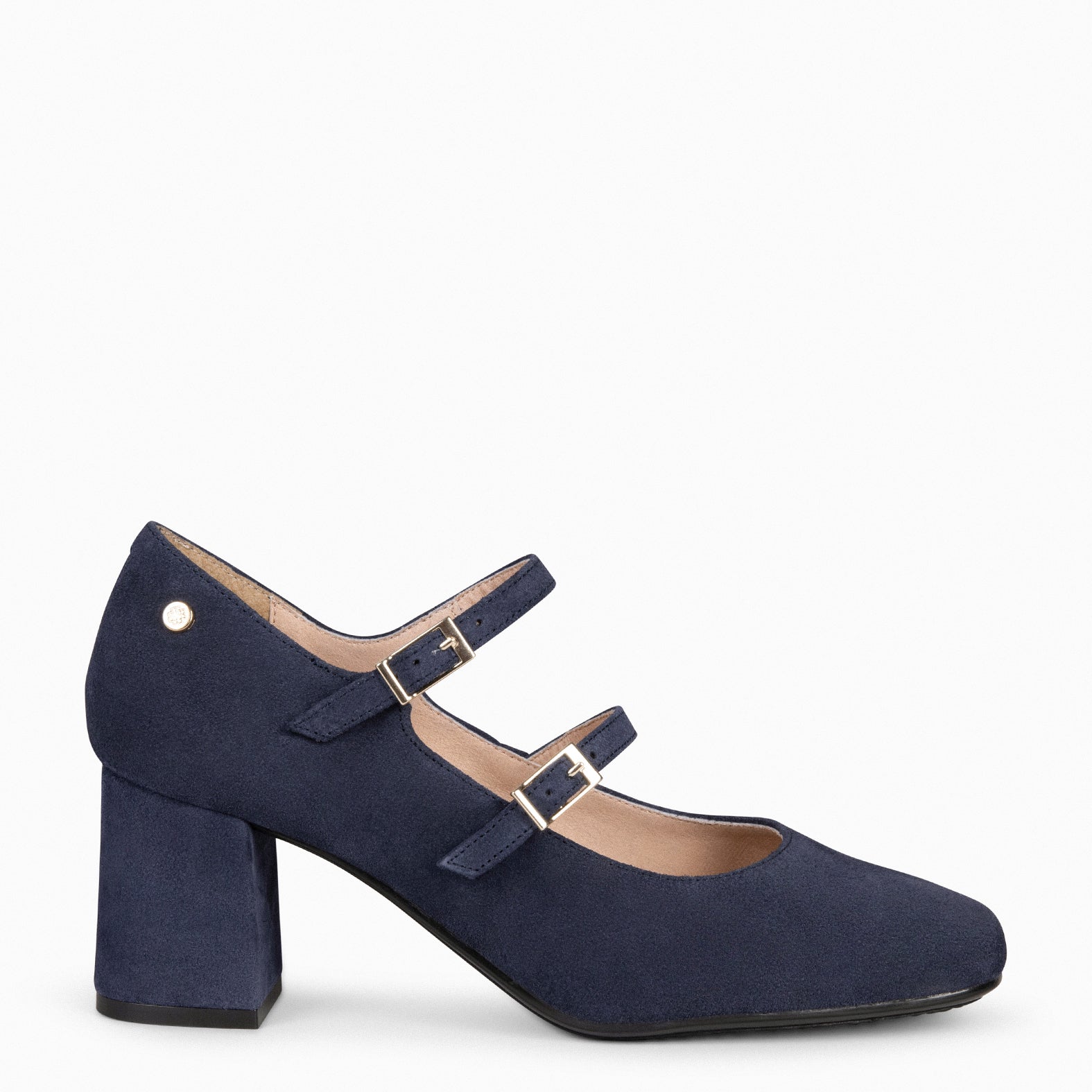 FEBRIS – NAVY leather heel with straps