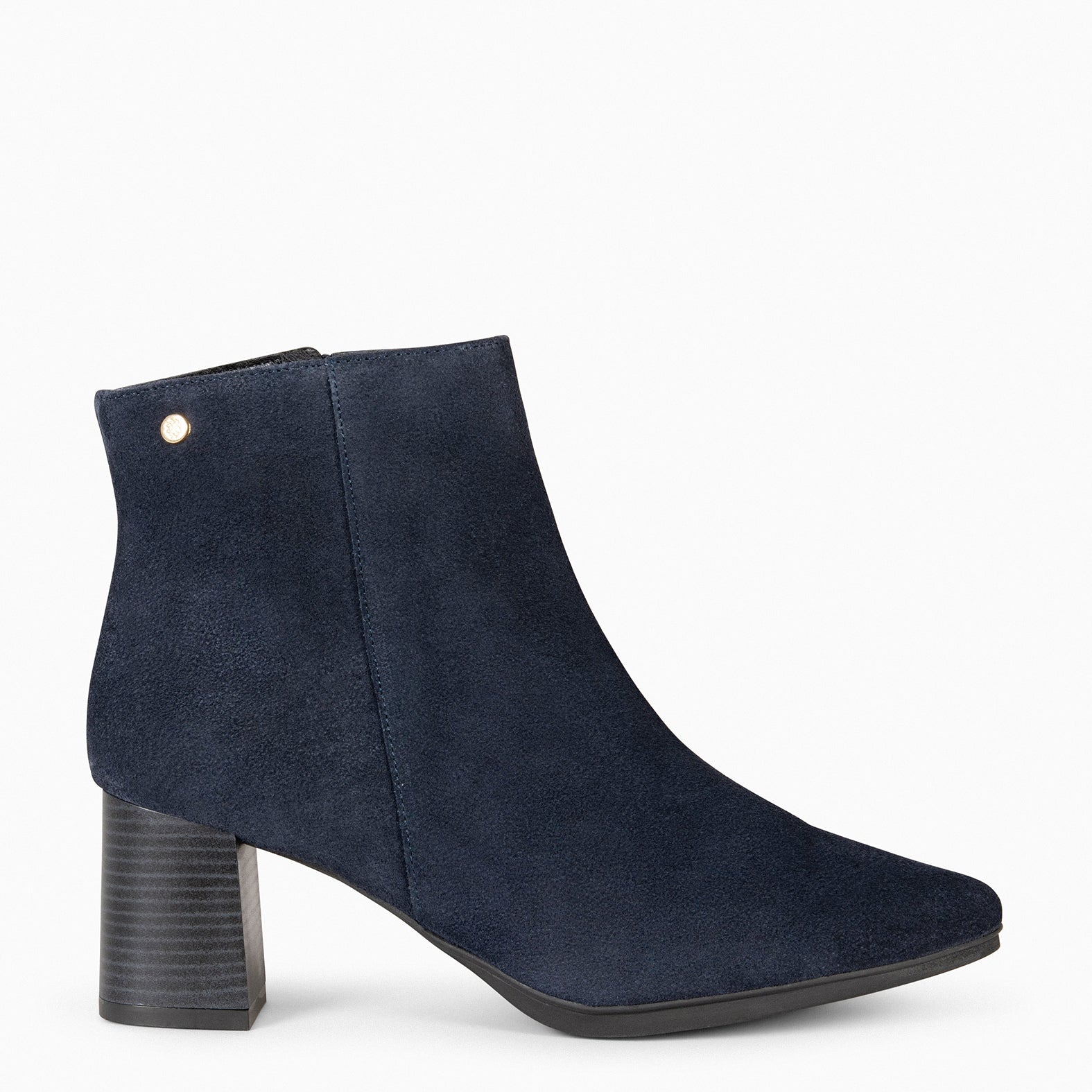 CITY – Bottines en daim à talon large BLEU MARINE