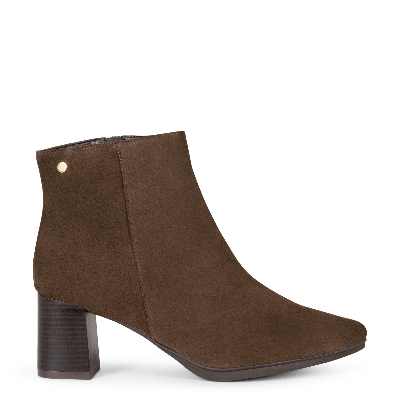 CITY – Bottines en daim à talon large MARRON