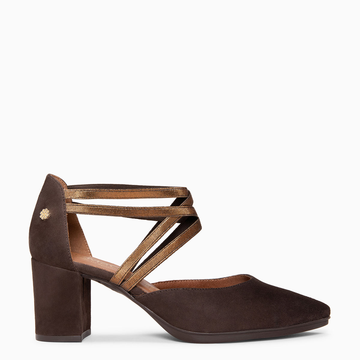 CINDY - Sapatos de salto quadrado e titras cruzadas MARROM BRONCE