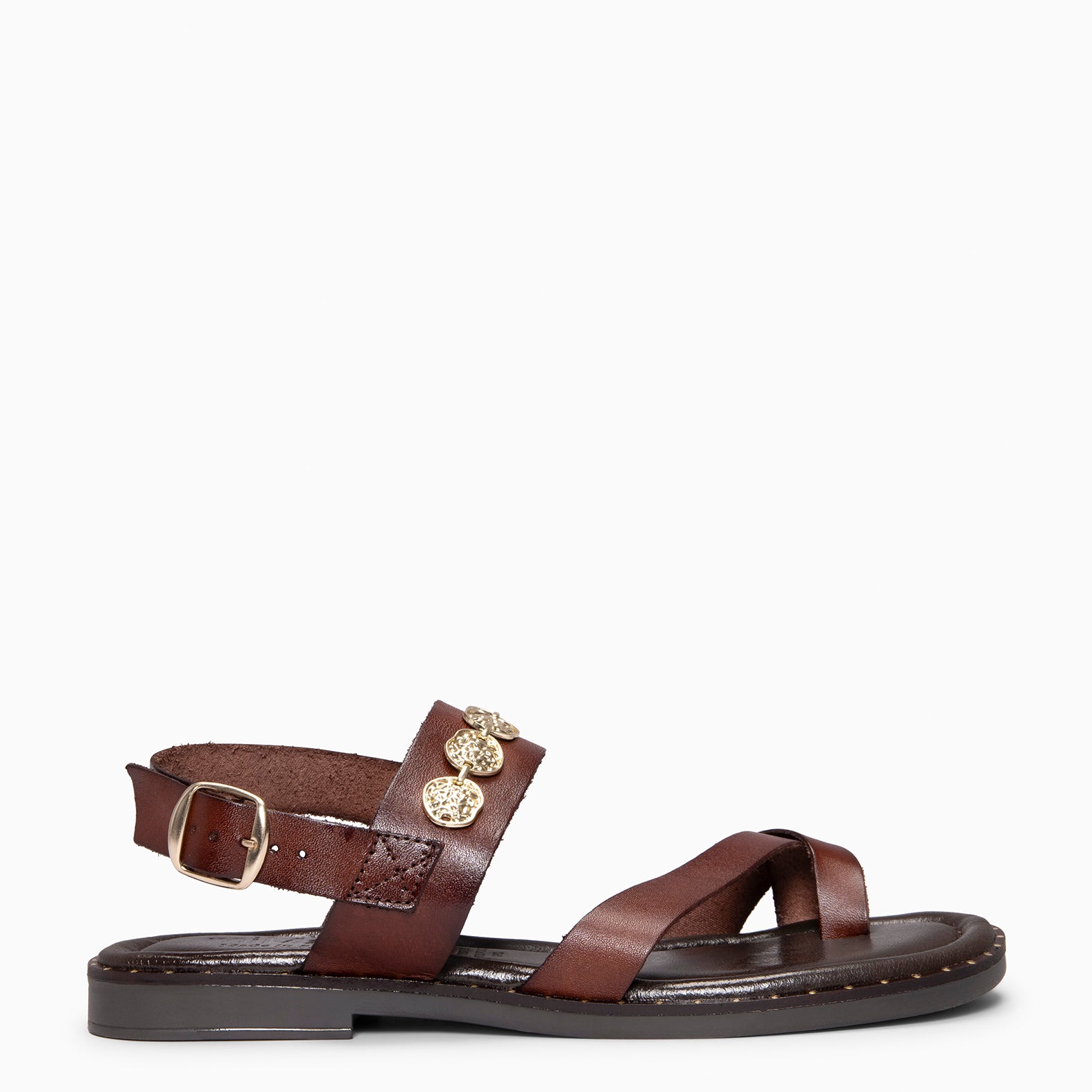 HERA - Sandalias planas de piel MARRON