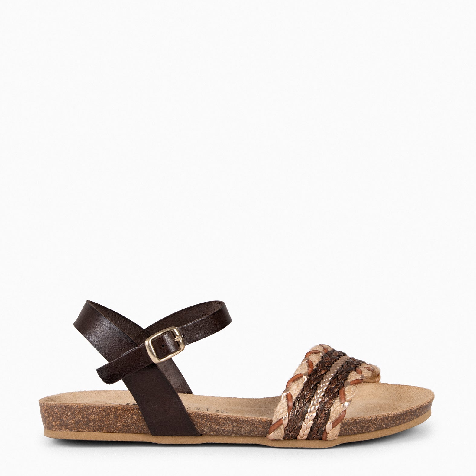 GARDENIA – BROWN BIO Sandals with multimaterial strap