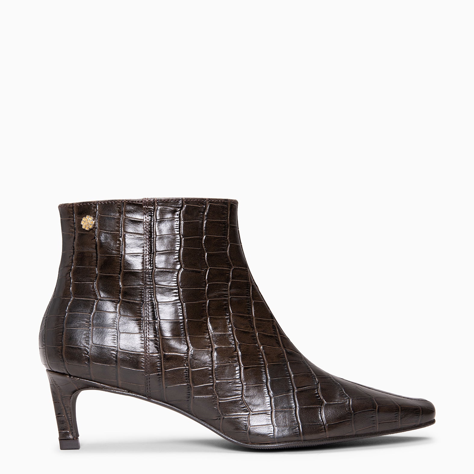 DUNDY - Botines de tacón fino en piel MARRON