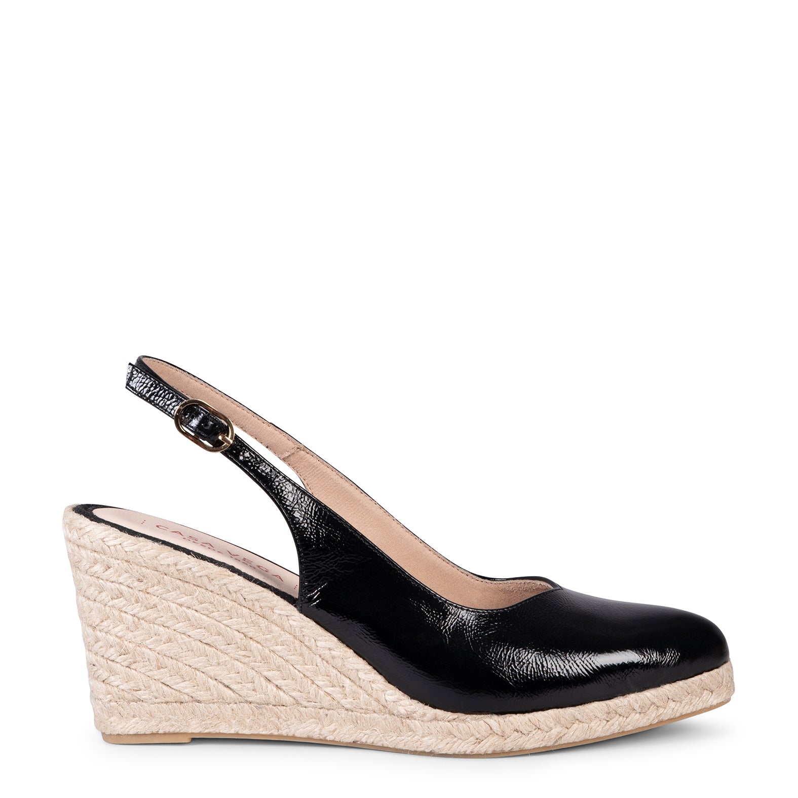 ALBA - BLACK leather wedge with polished jute