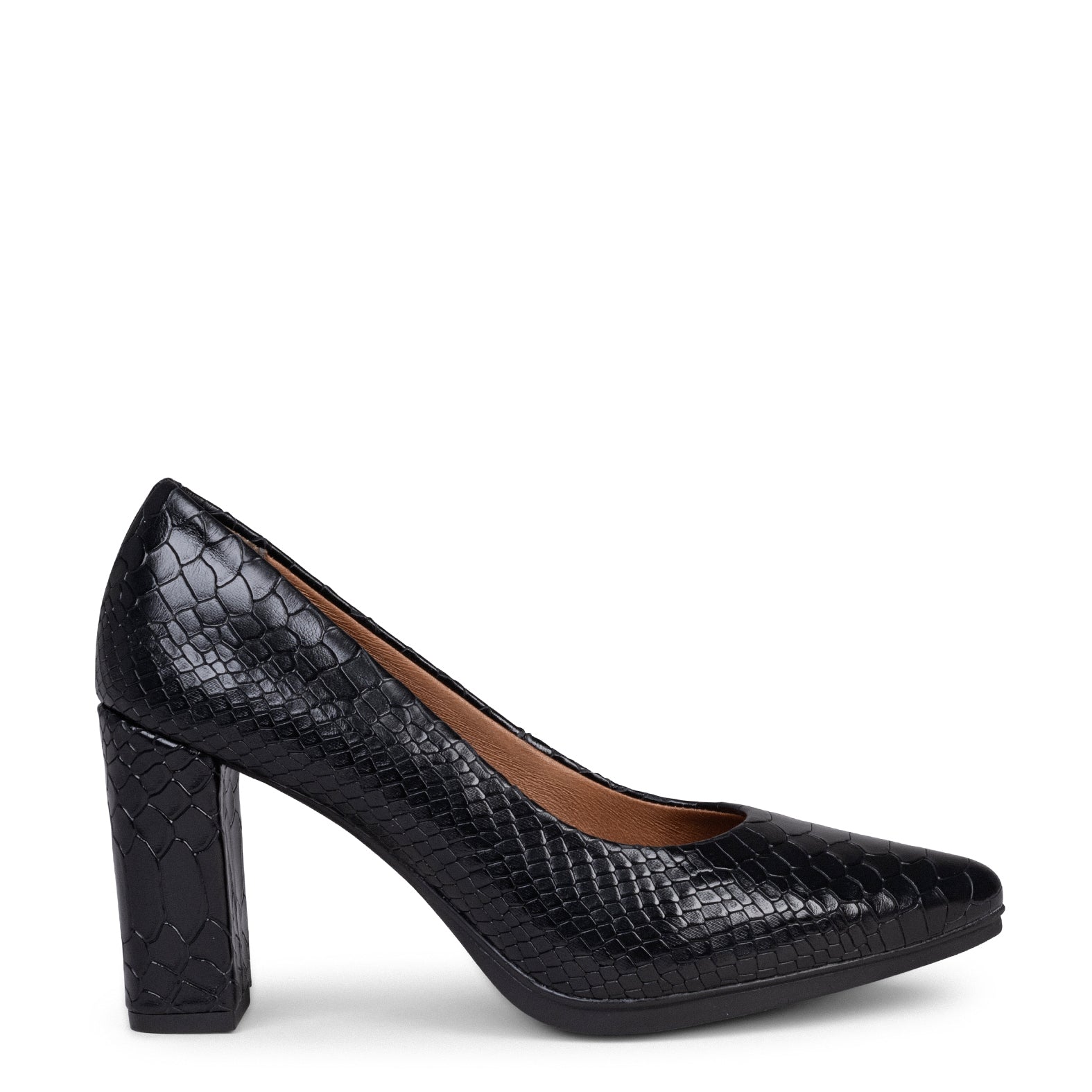 URBAN SAUVAGE – BLACK snake textured high heels