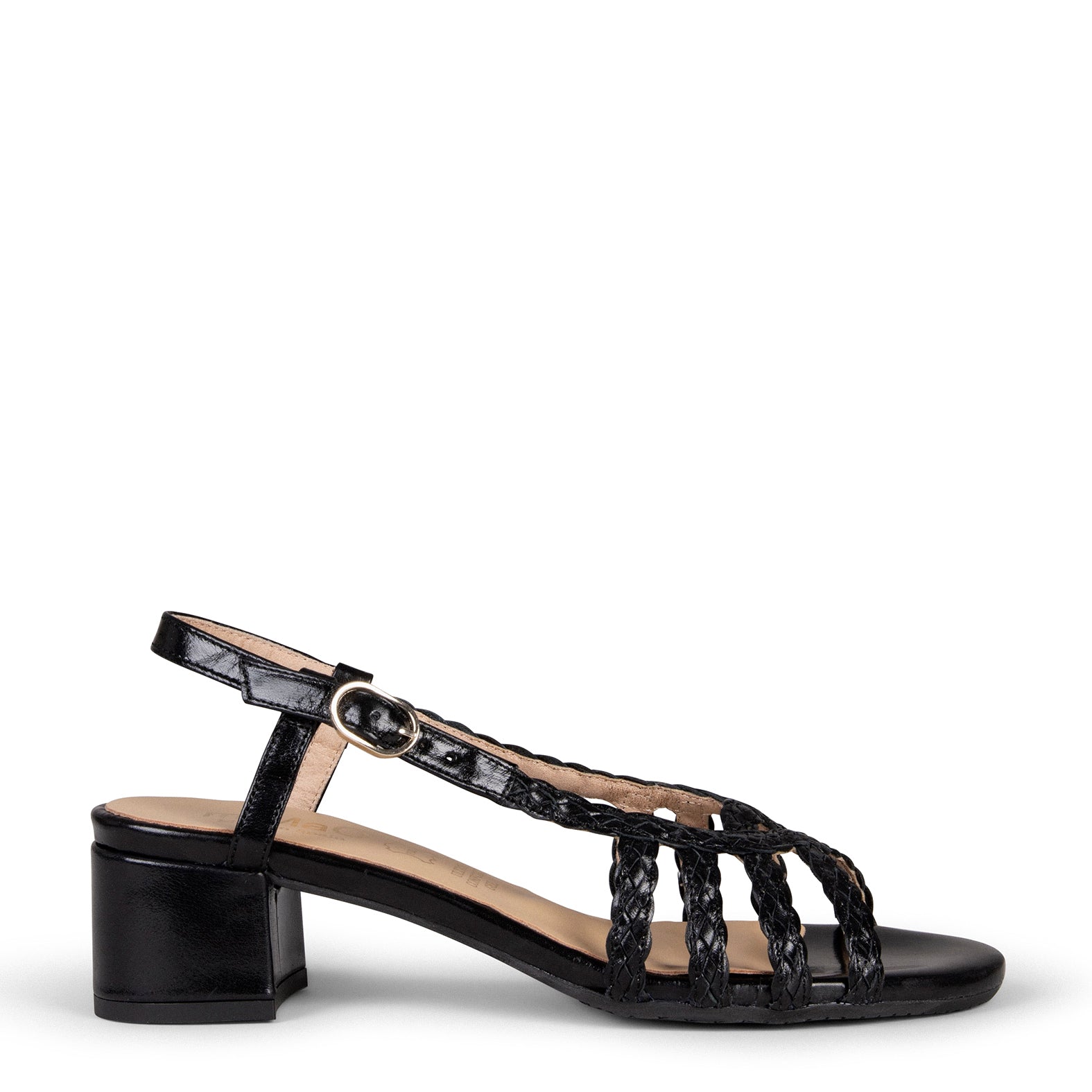 LINA – Slingbacks ouverts en cuir tressé NOIR