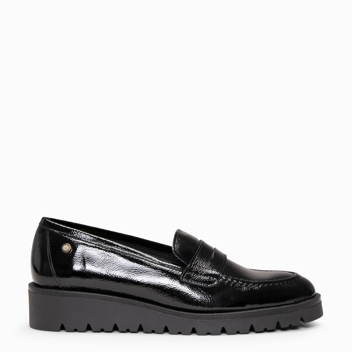 DAFNE - Mocasines de cuña de charol NEGRO