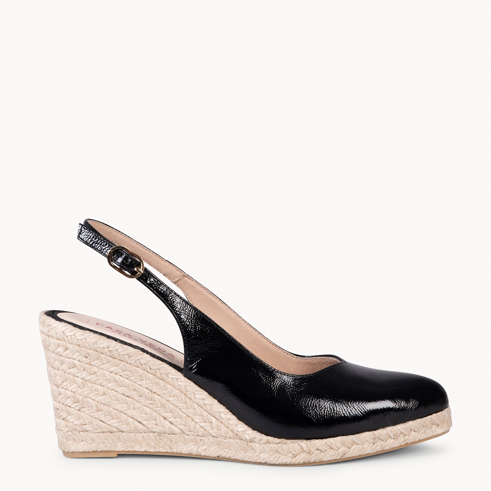 ALBA - BLACK leather wedge with polished jute