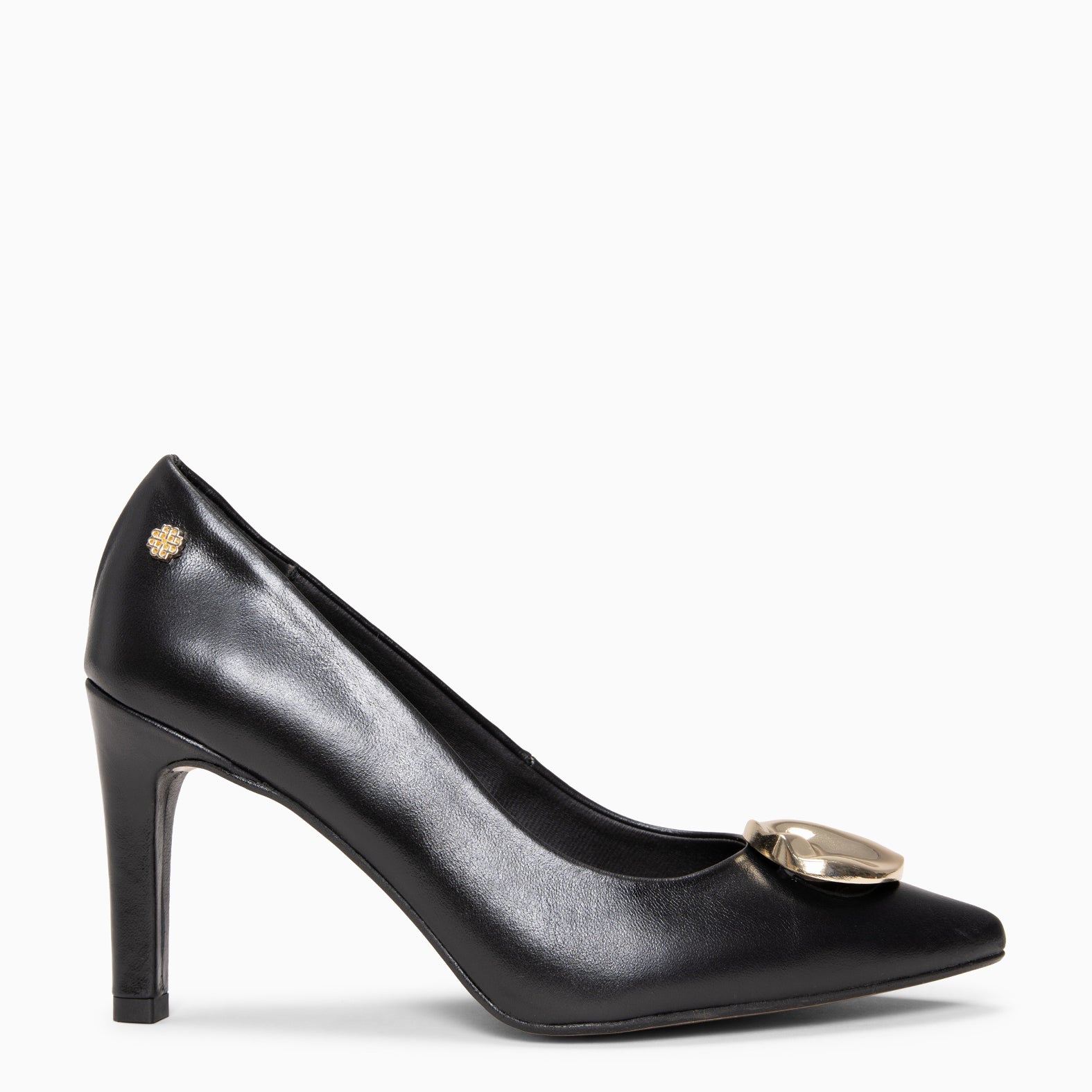 CARRI - Escarpins en cuir NOIR avec galet doré