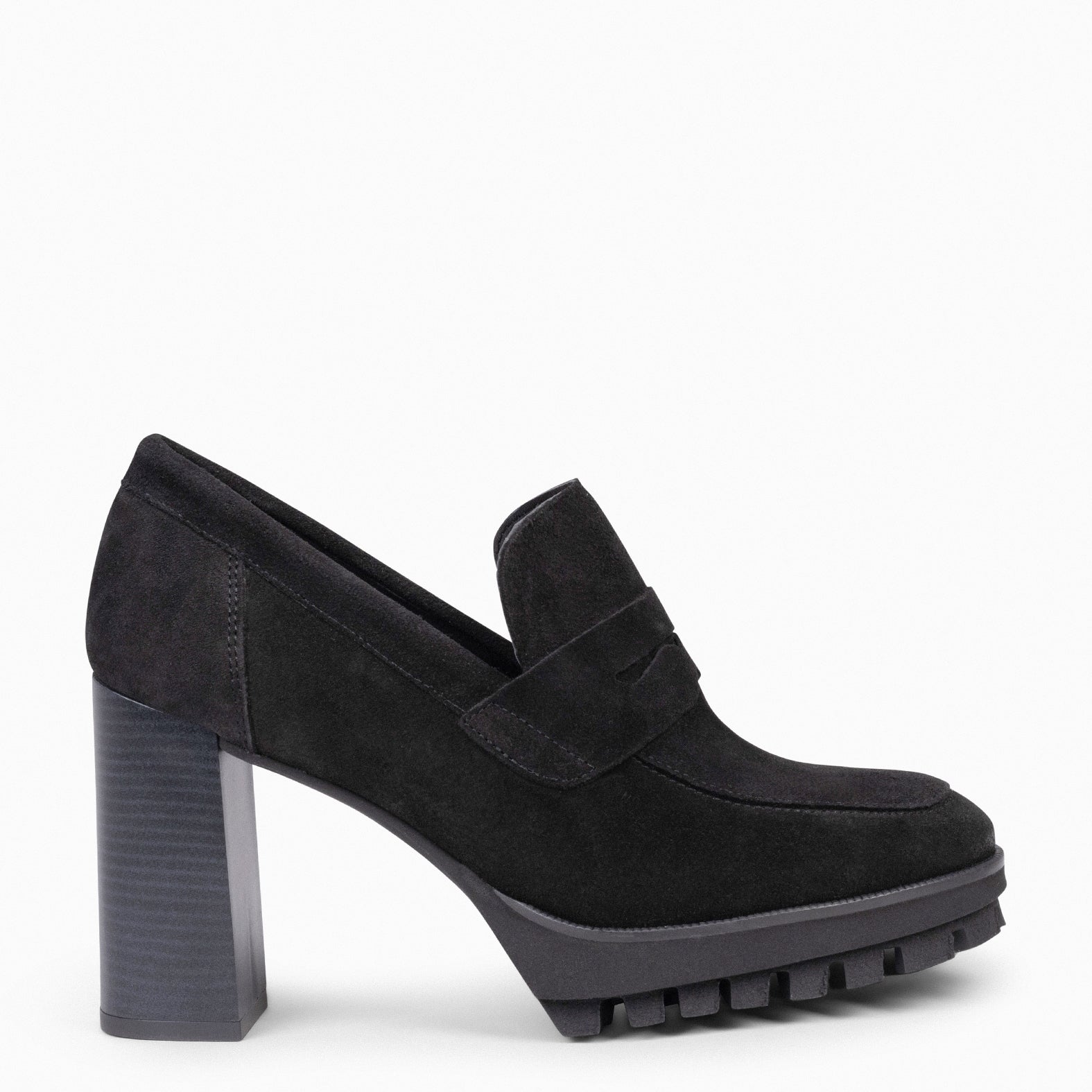 TREND – BLACK high heel moccasins with platform 