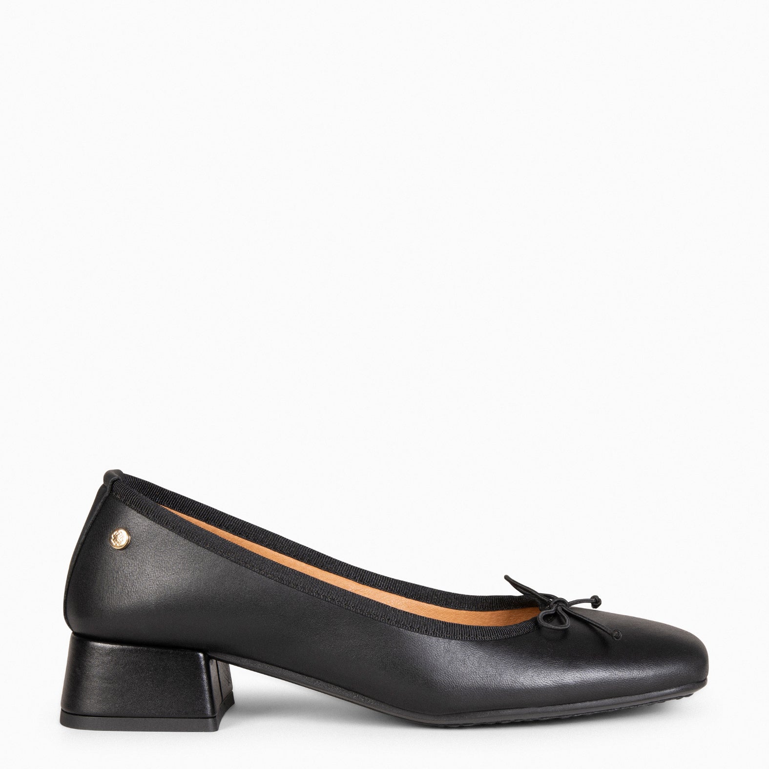 YVONNE – BLACK Ballerina with bow and wide heel