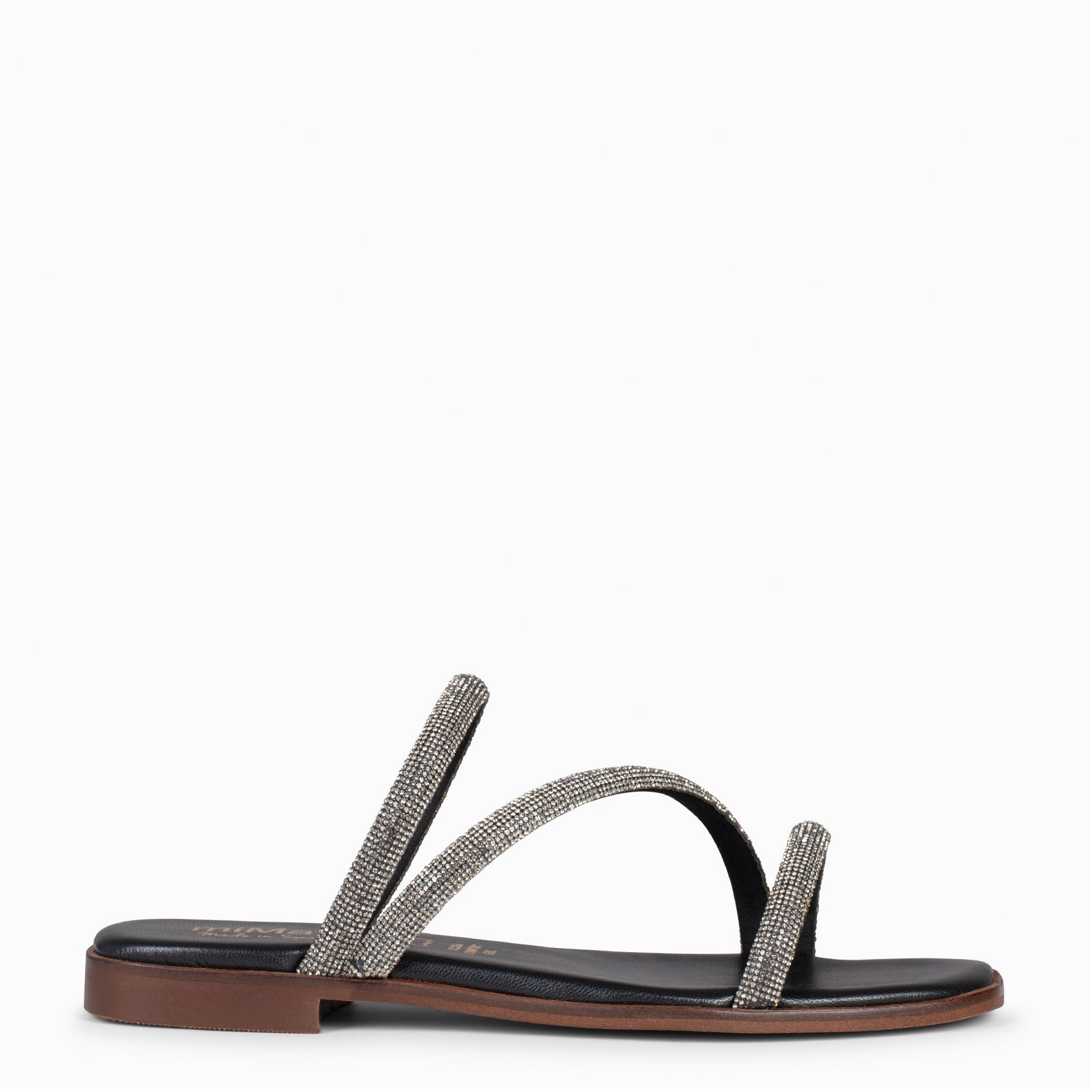 TALLIN - BLACK Flat Sandals with strass straps