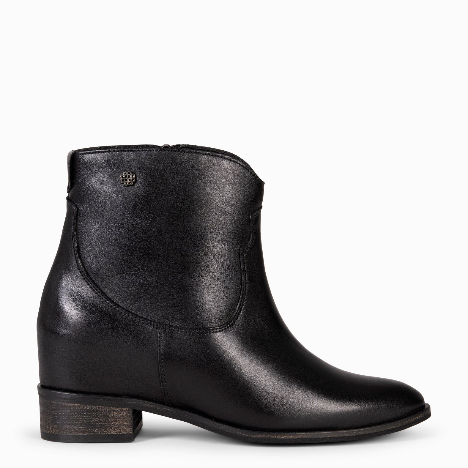 JESSY – Bottines à talon intérieur compensé en cuir NOIR