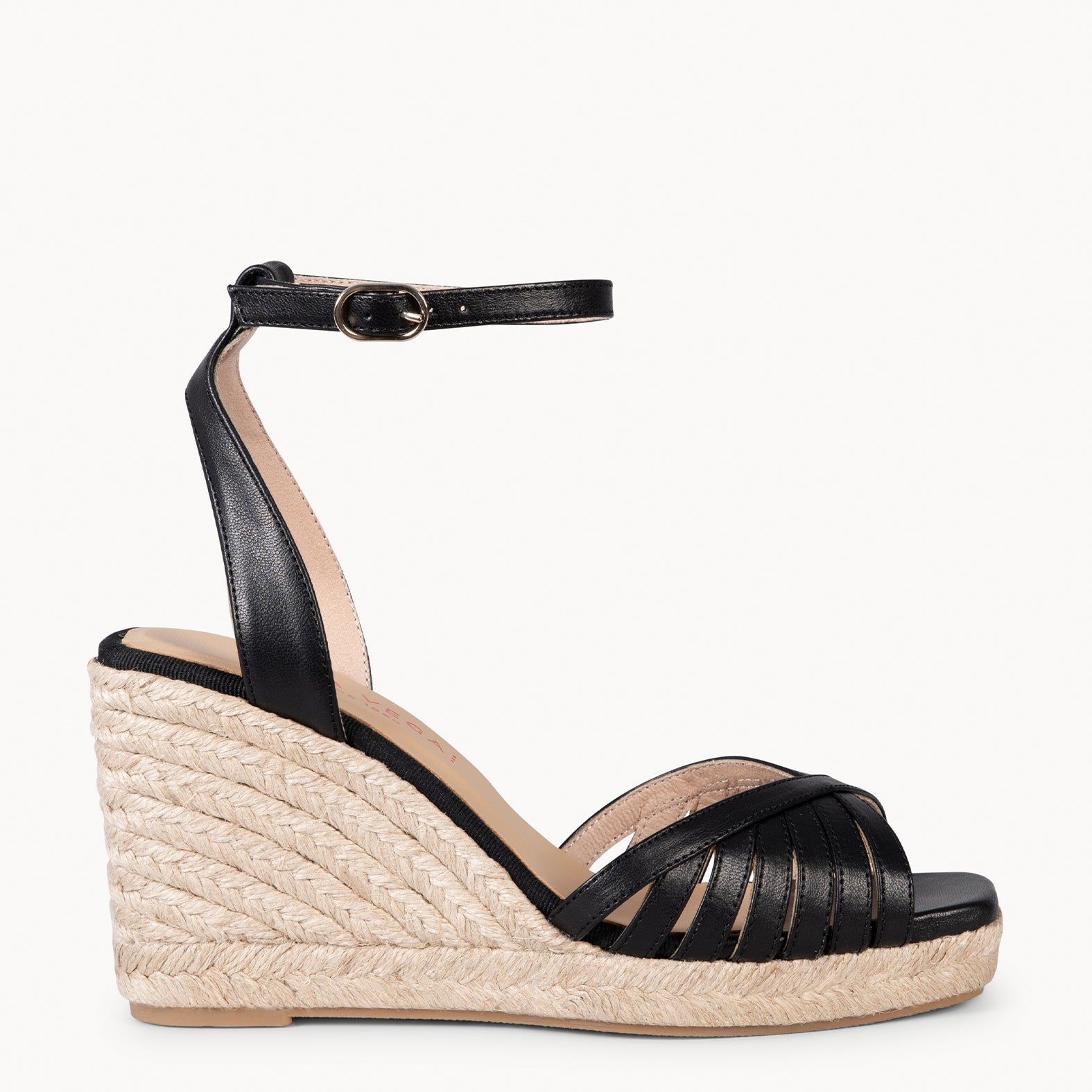 ISABEL - BLACK Wedge sandals with cross straps