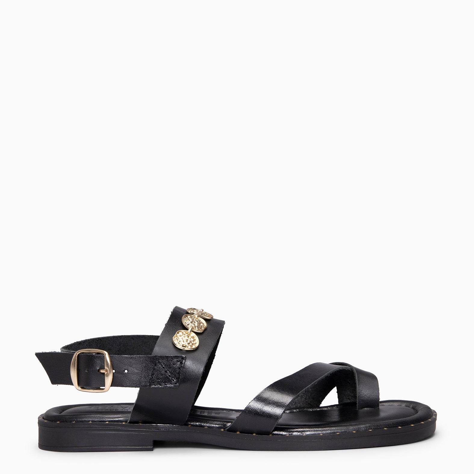 HERA - Sandalias planas de piel NEGRO