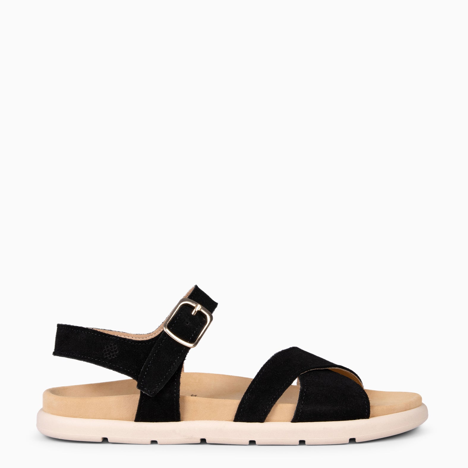 BRISA - Sandales claquettes pieds larges en daim NOIR