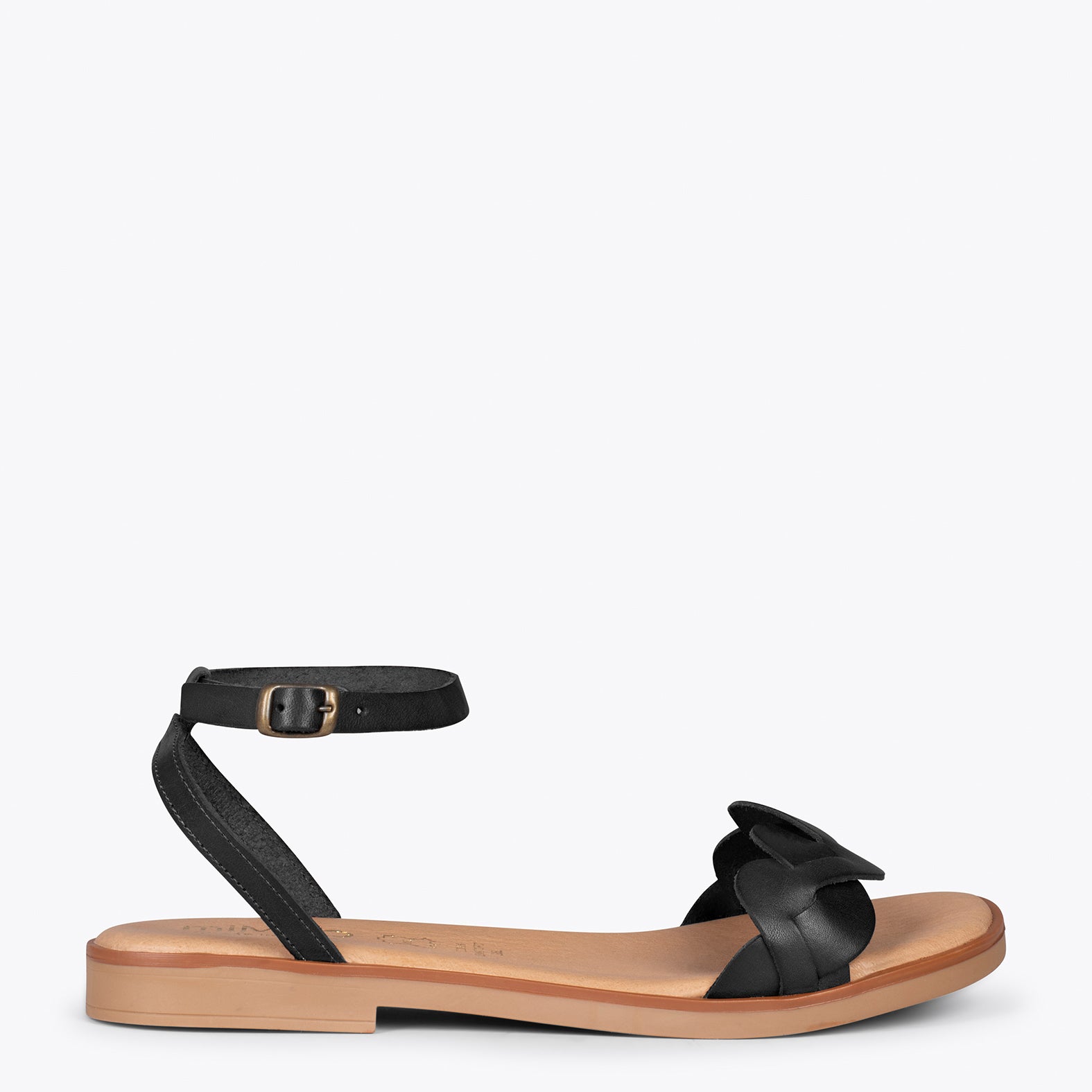 ARECA – BLACK flat sandal with braided upper