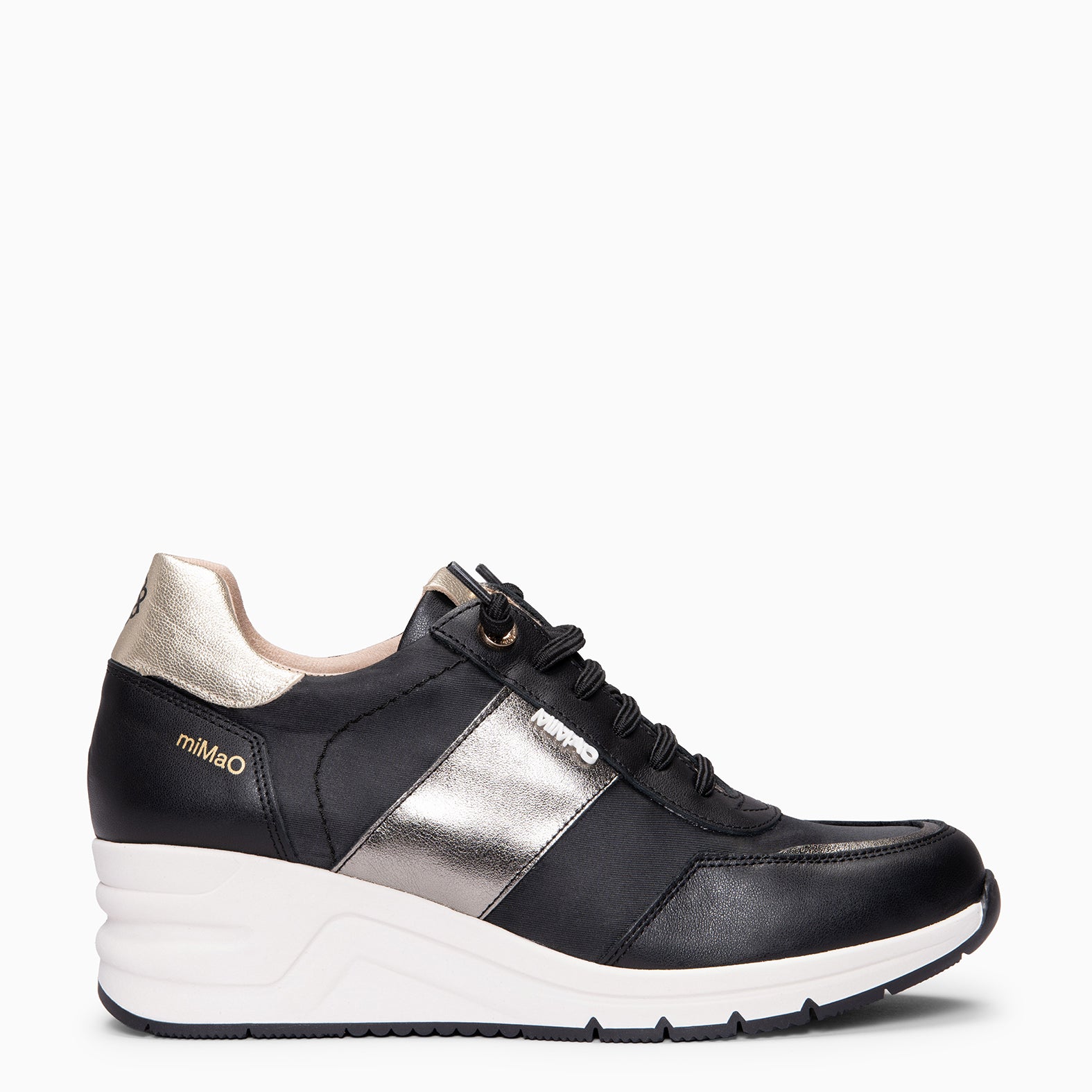 CAEN - Zapatillas con cuña en materiales combinados NEGRO