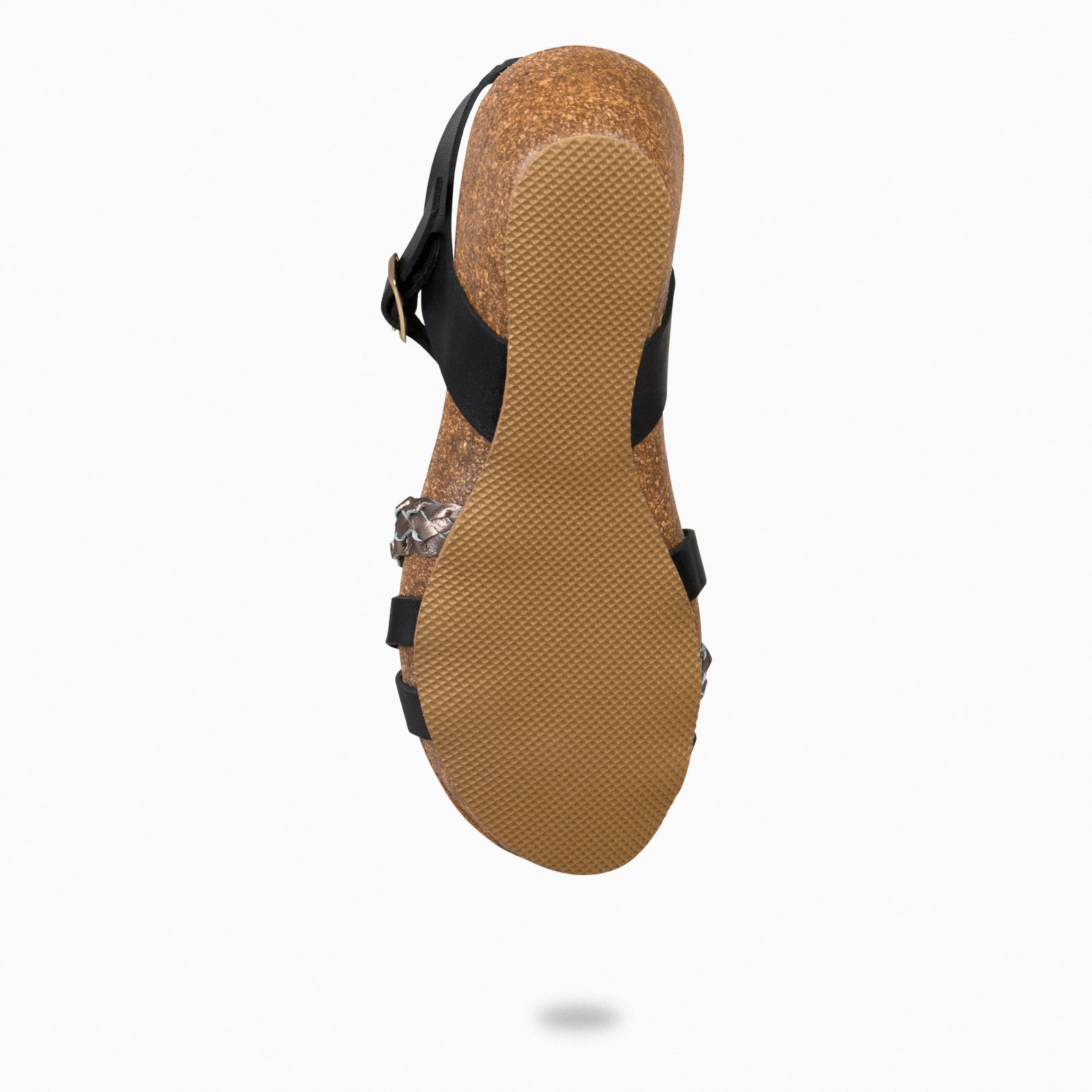 CALATEA - Sandales en cuir NOIR avec tresse GRIS