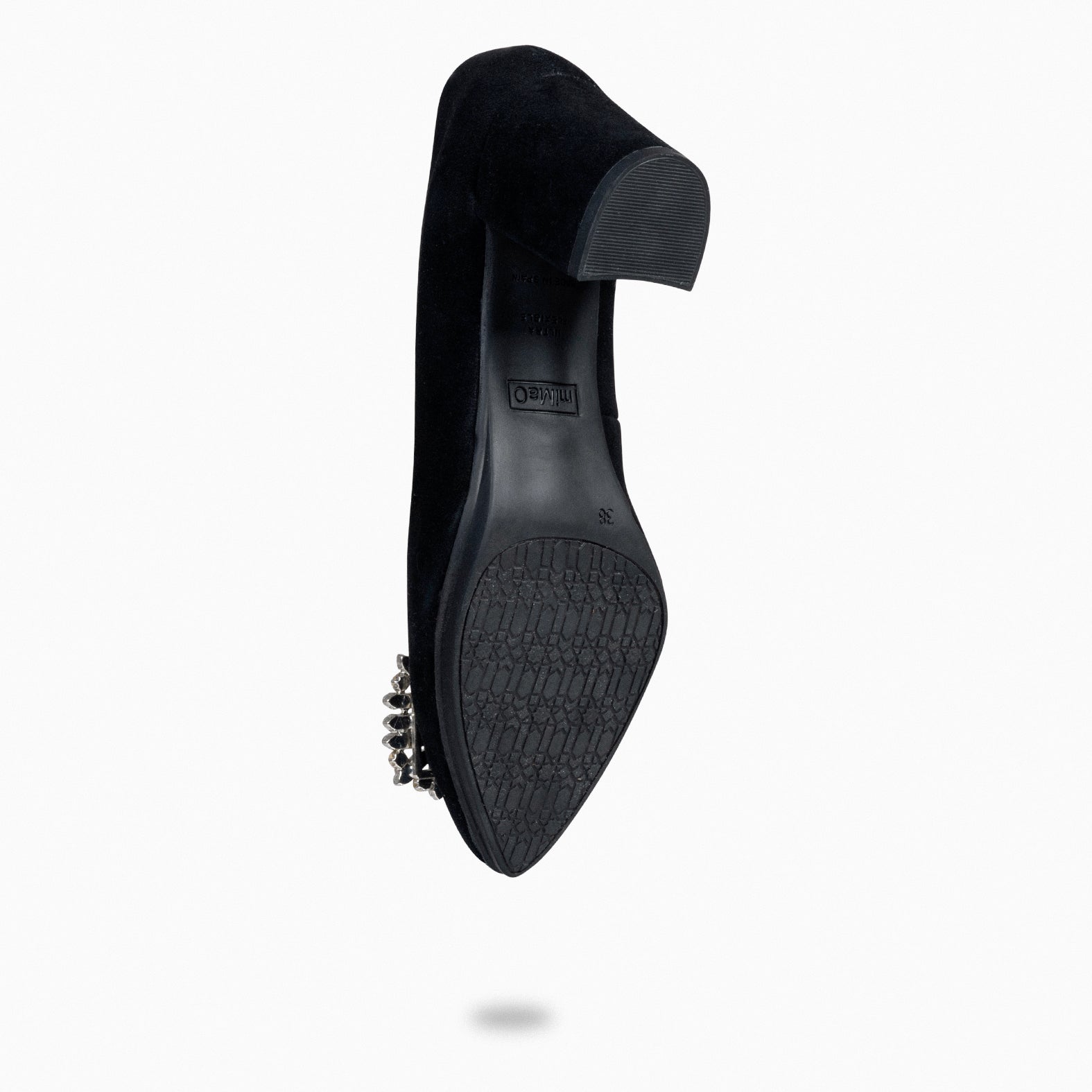 URBAN S CRYSTAL - BLACK mid heel with brooch